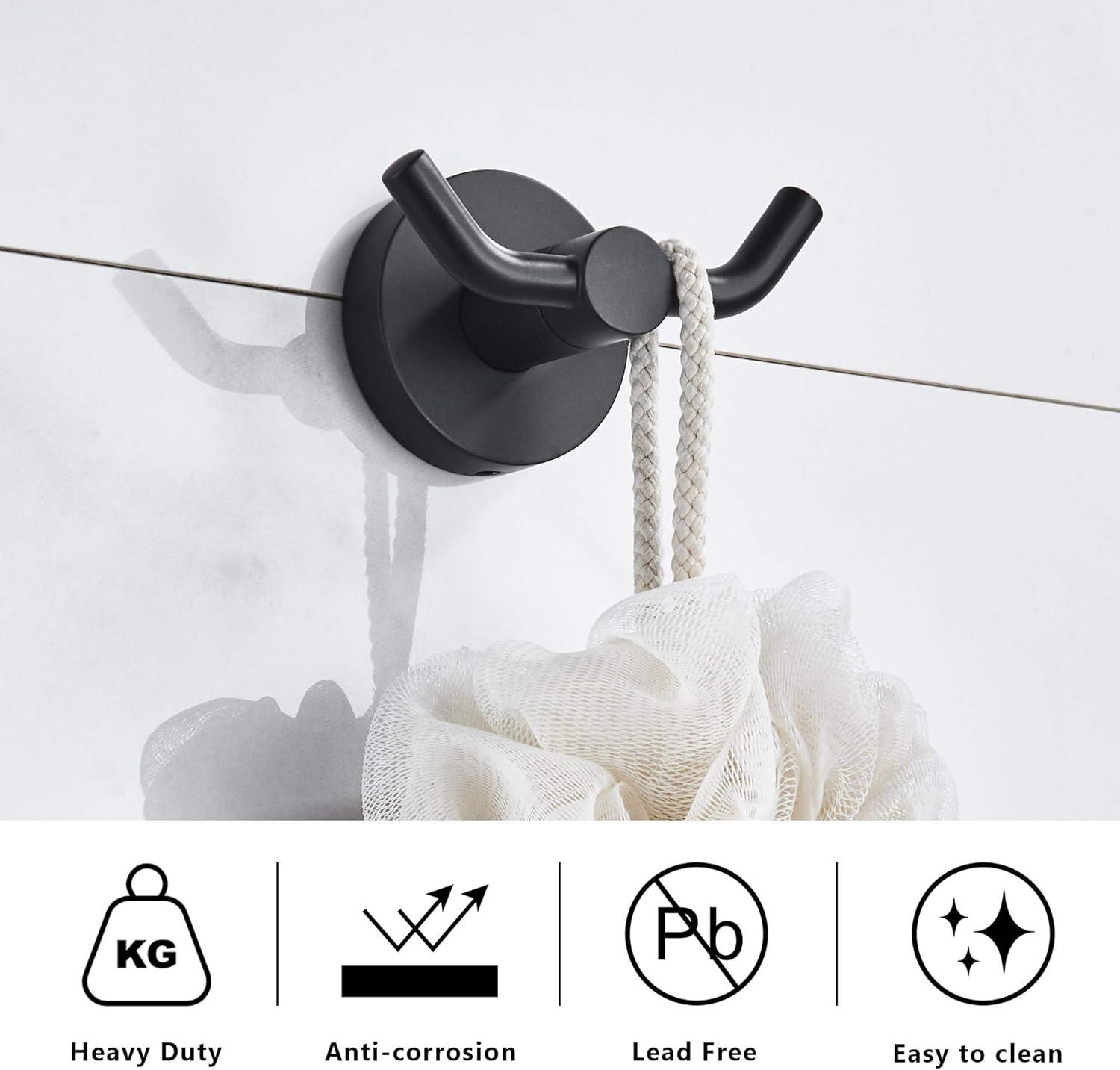 Black Bathroom Hooks for Towels | Modern Black Hooks, Double Robe & Towel Hooks Ideal as Bathroom Towel Holder, Shower Wall Hook, Kitchen Hand Towel Holder - Bathroom Hook - Shower Hook