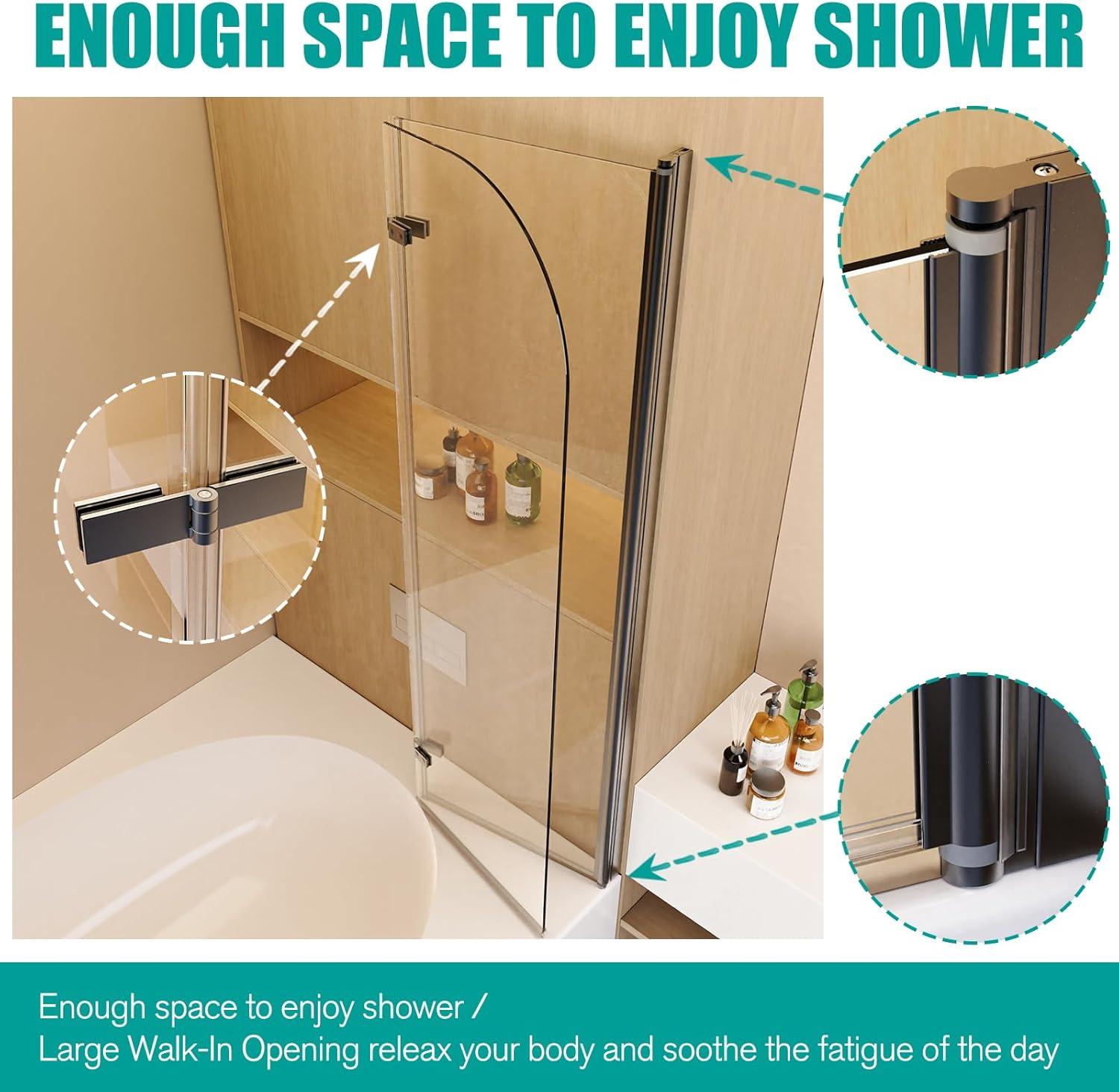 LILI 31"W x 55"H Frameless Folding Pivot Shower Tub Door Reversible Installation LI55675LL