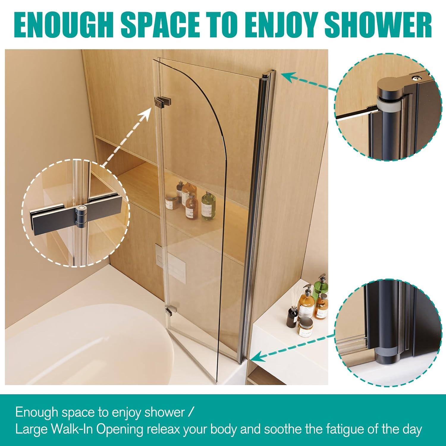 LILI 31"W x 55"H Frameless Folding Pivot Shower Tub Door Reversible Installation LI55675LL