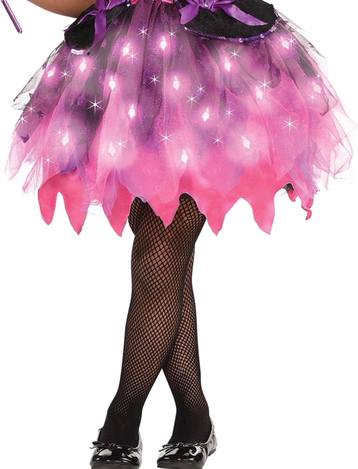 Amscan Light Up Sparkle Witch Girl's Halloween Fancy-Dress Costume with Wand including Hat, M (8-10)
