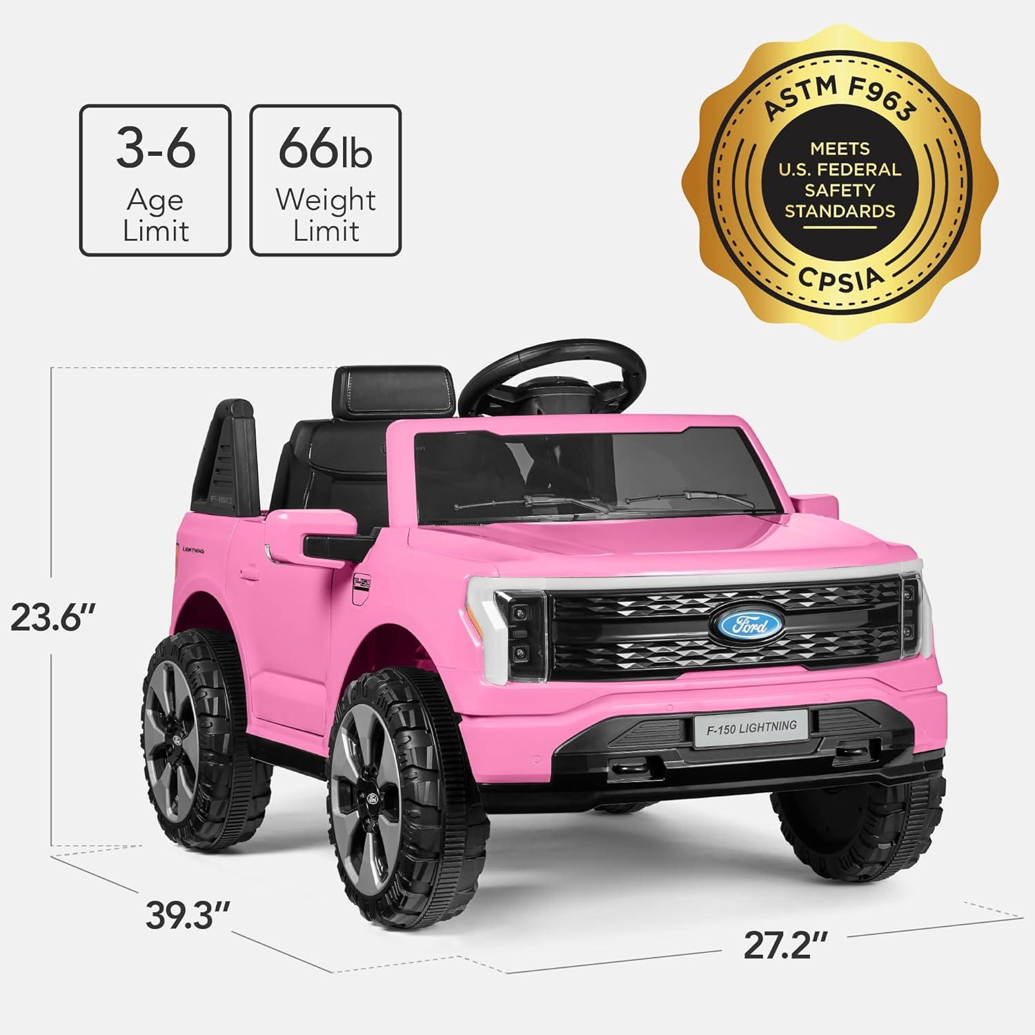 Best Choice Products Kids 12V Ride On Car Officially Licensed Ford Lightning Truck w/ Remote, LED Lights - Pink