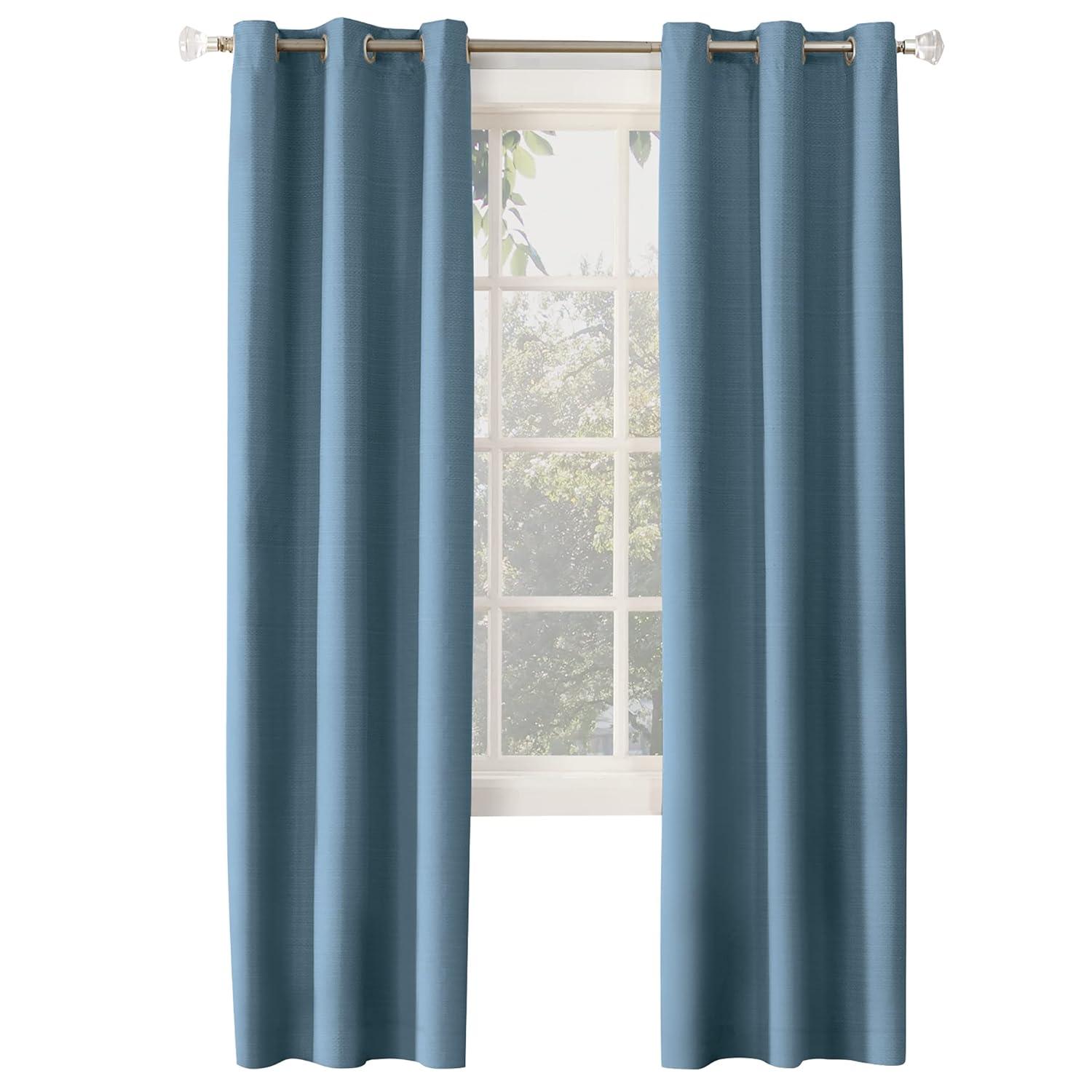 Sun Zero Solid Print Grommet Room Darkening/Blackout Curtain Panel, 40" X 84" (Single Panel), 40"X84", Blue
