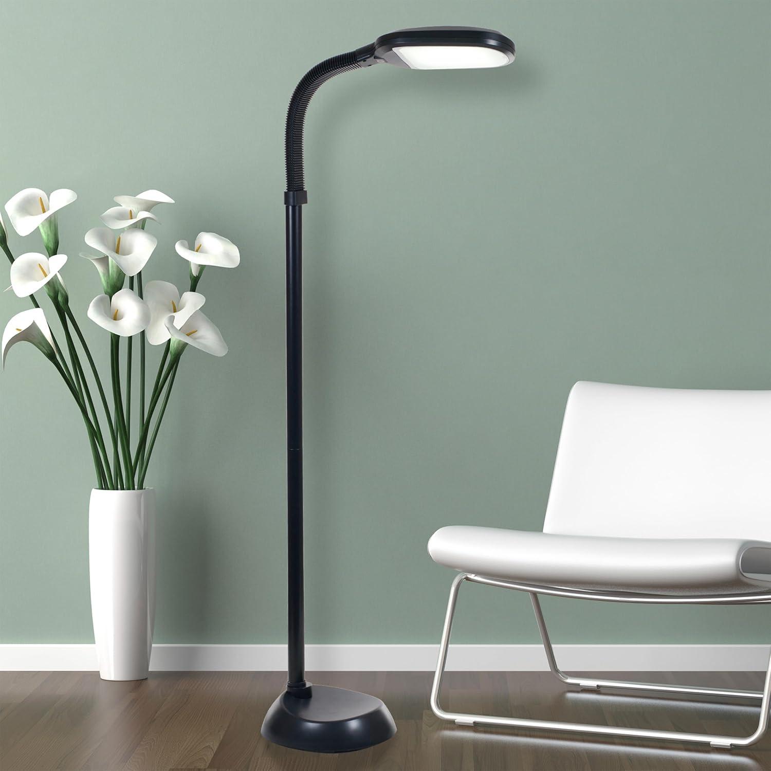 Bedford Home LED Floor Lamp - Full Spectrum Natural Sunlight Lamp with Bendable Neck - Dimmable Reading, Craft, and Esthetician Light (Midnight Black)