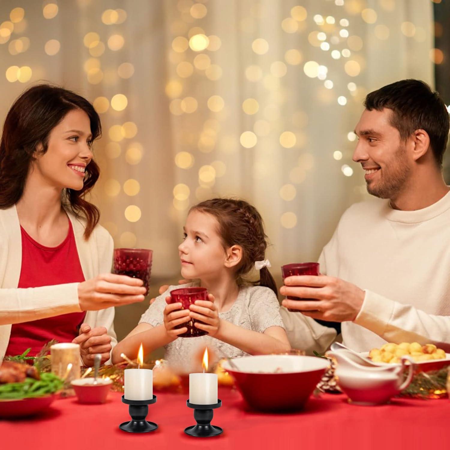 Home Decor Taper Candle Holder Set Of 2, Metal Candle Holders for Pillar Candles, Black Can