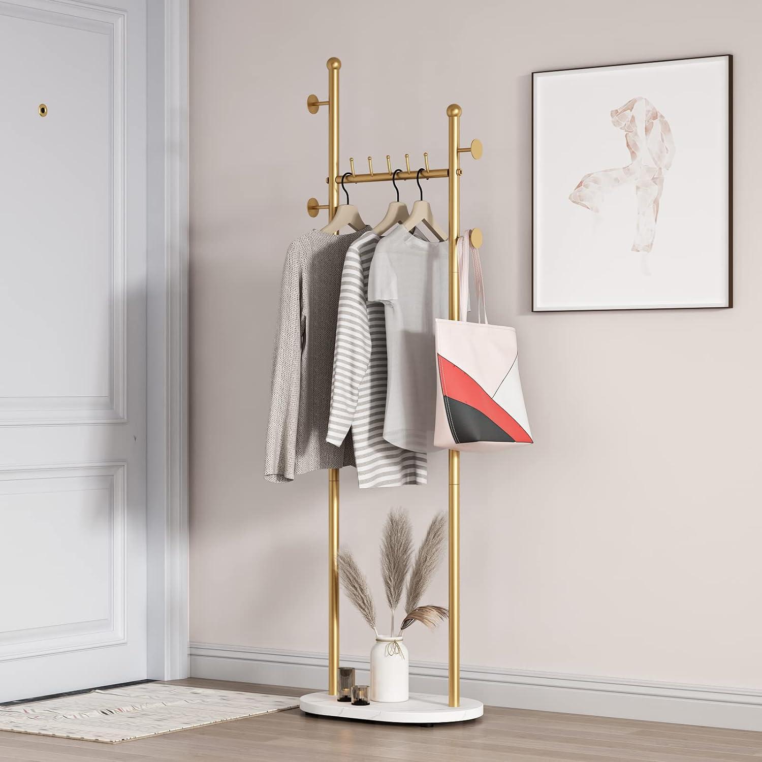 Clothing Rack, Clothes Rack with Shelf, Freestanding Coat Rack,Coat Hanger Stand with Hooks for Home