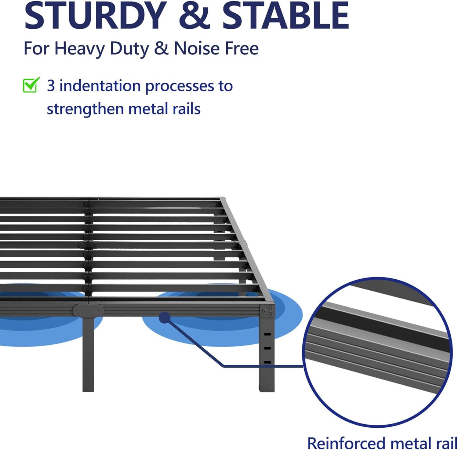 14 inches Queen Bed Frames No Box Spring Needed ,2500 lbs Heavy Duty Metal Platform Bed Frame with Storage Queen Size for Adult Black