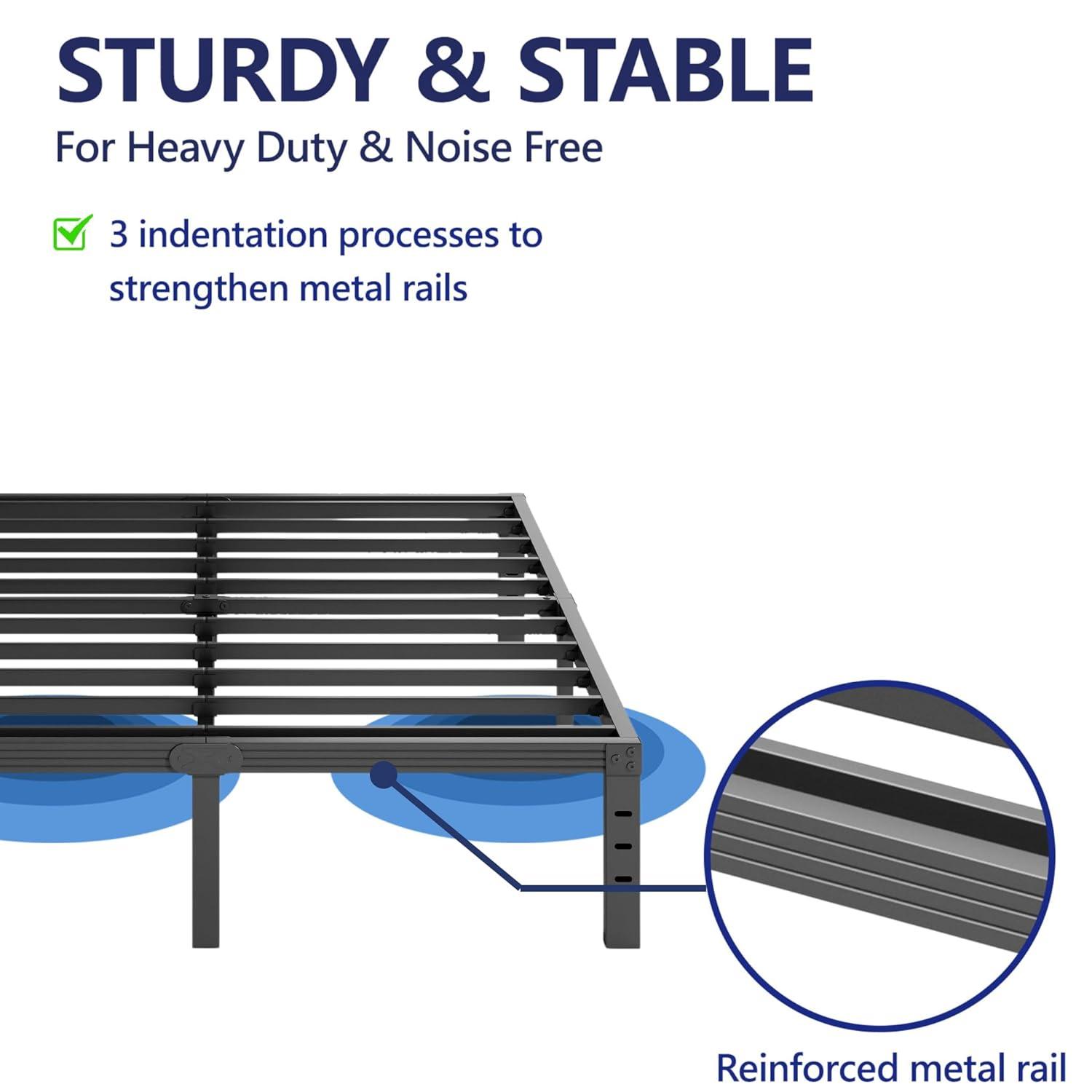 14 inches Queen Bed Frames No Box Spring Needed ,2500 lbs Heavy Duty Metal Platform Bed Frame with Storage Queen Size for Adult Black