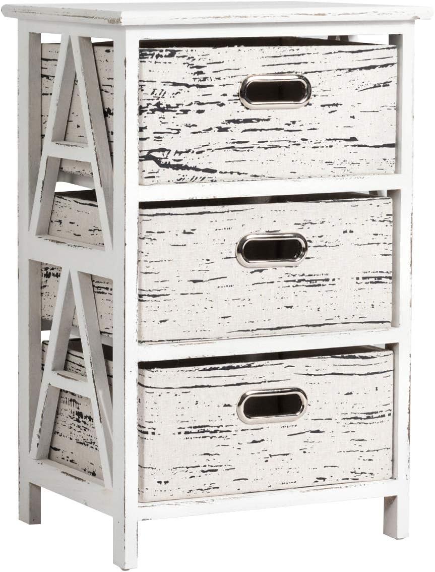 Giantex Storage Drawer Units W/ 3 Fabrics Storage Drawers and Wood Frame, Multiple Dresser Cabinet Chest Organizer Bins for Living Room, Bedroom Sofa Side End Table Vertical Dresser Storage Tower (1)
