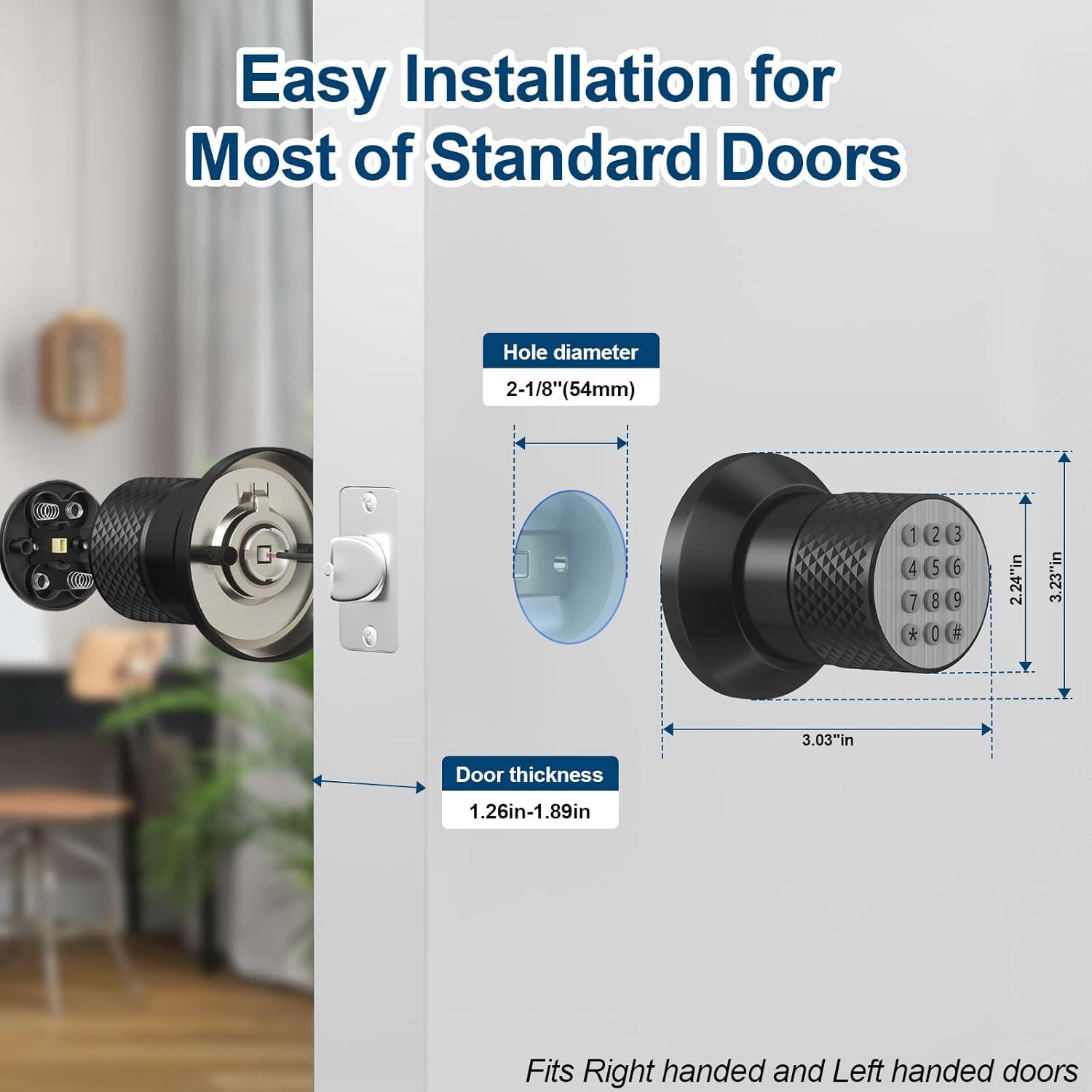 Smart Lock,Keyless Smart Lock Digital Door Lock with Keypad, Waterproof Electronic Keypad Door Lock with Spare Keys, Great for Home, Hotel and Office