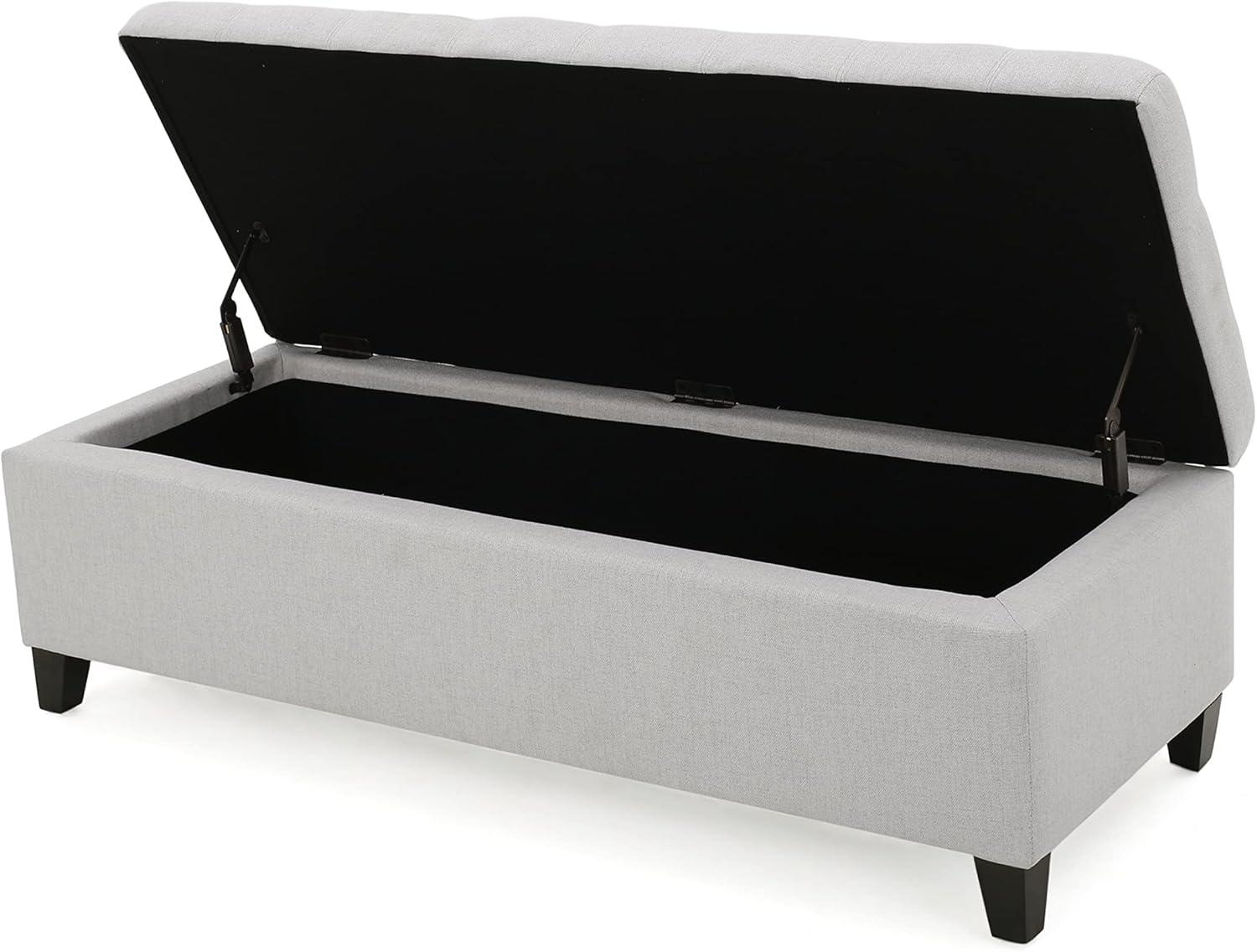 Light Grey Smooth Fabric Tufted Storage Ottoman Bench