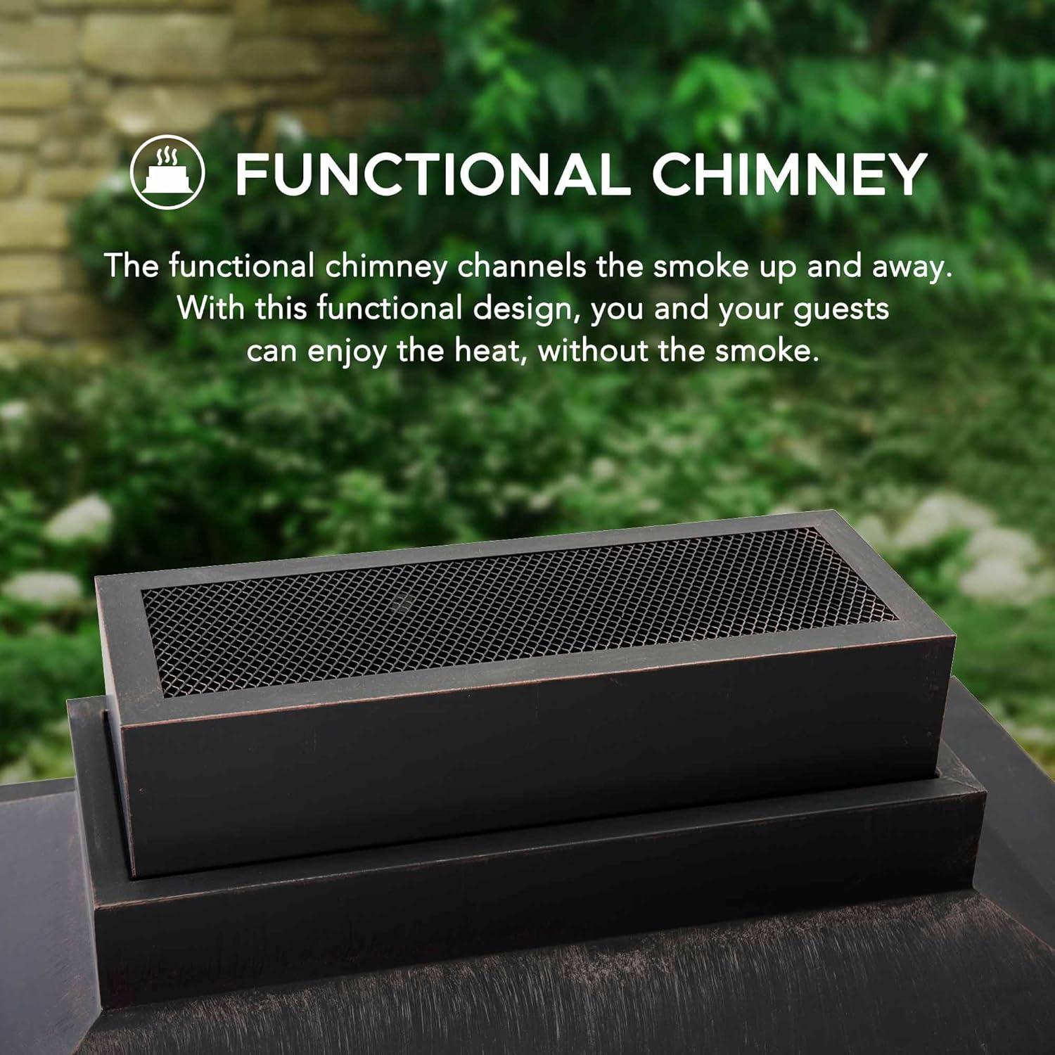 SUNJOY Outdoor 48 in. Black Steel Wood Burning Stone Fireplace with Fire Poker and Removable Grate