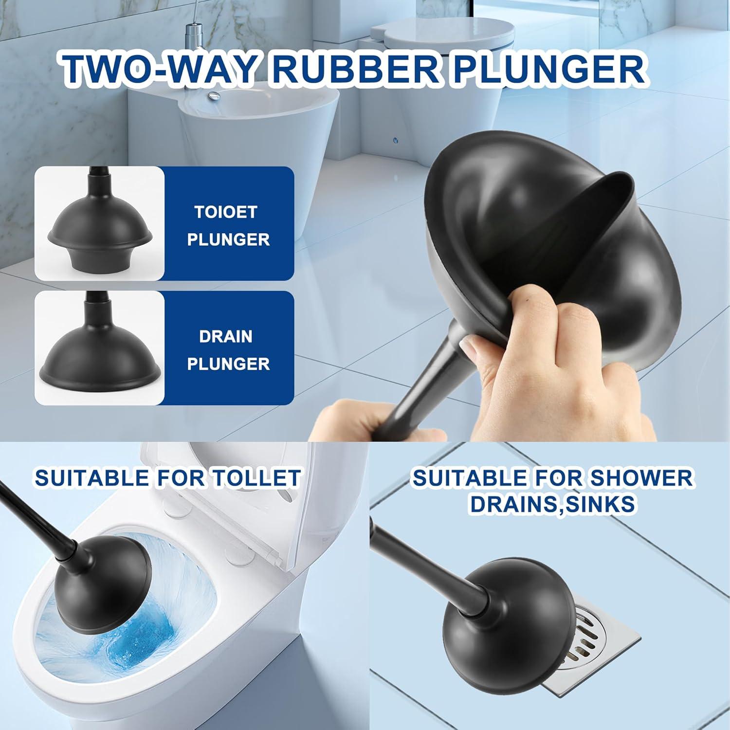 Toilet Plunger and Bowl Brush Combo for Bathroom Cleaning, Black, 1 Set