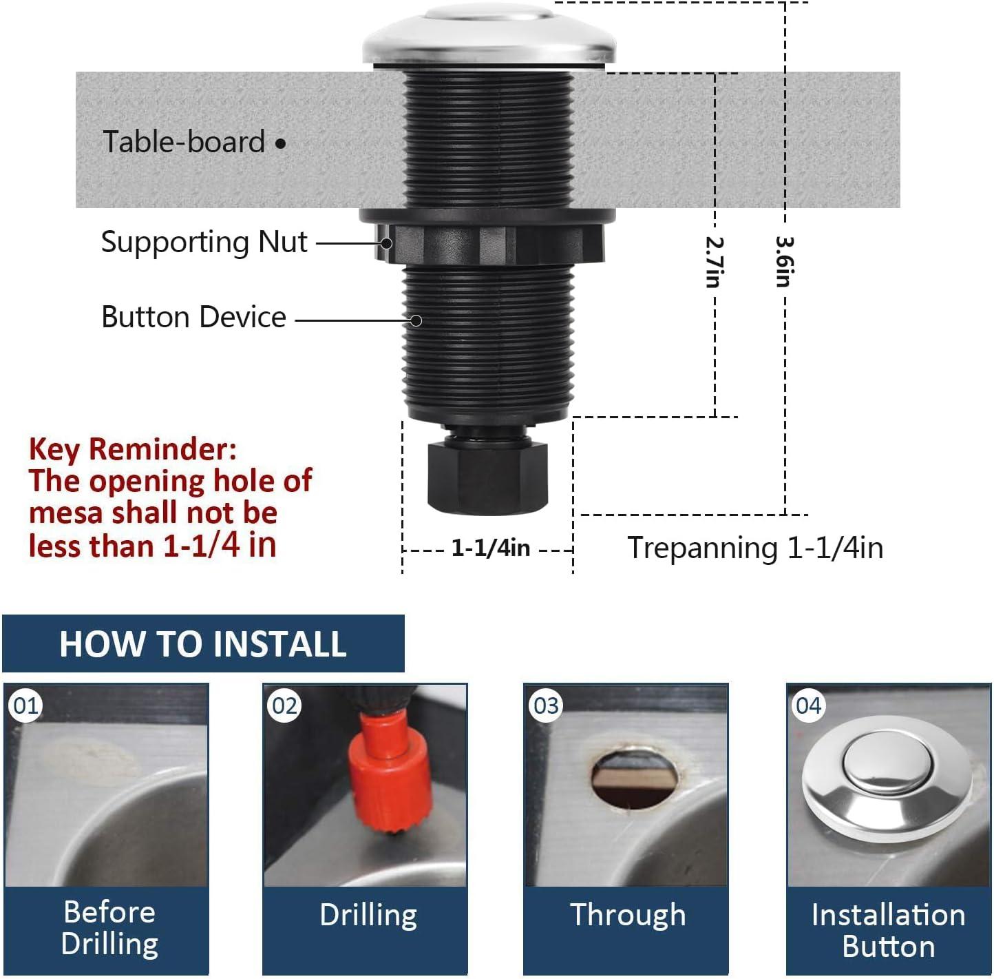 Garbage Disposal Air Switch Kit Sink Top Waste Disposal Long Stainless Steel On/Off Air Button Food and Waste Disposals Part by Etoolcity