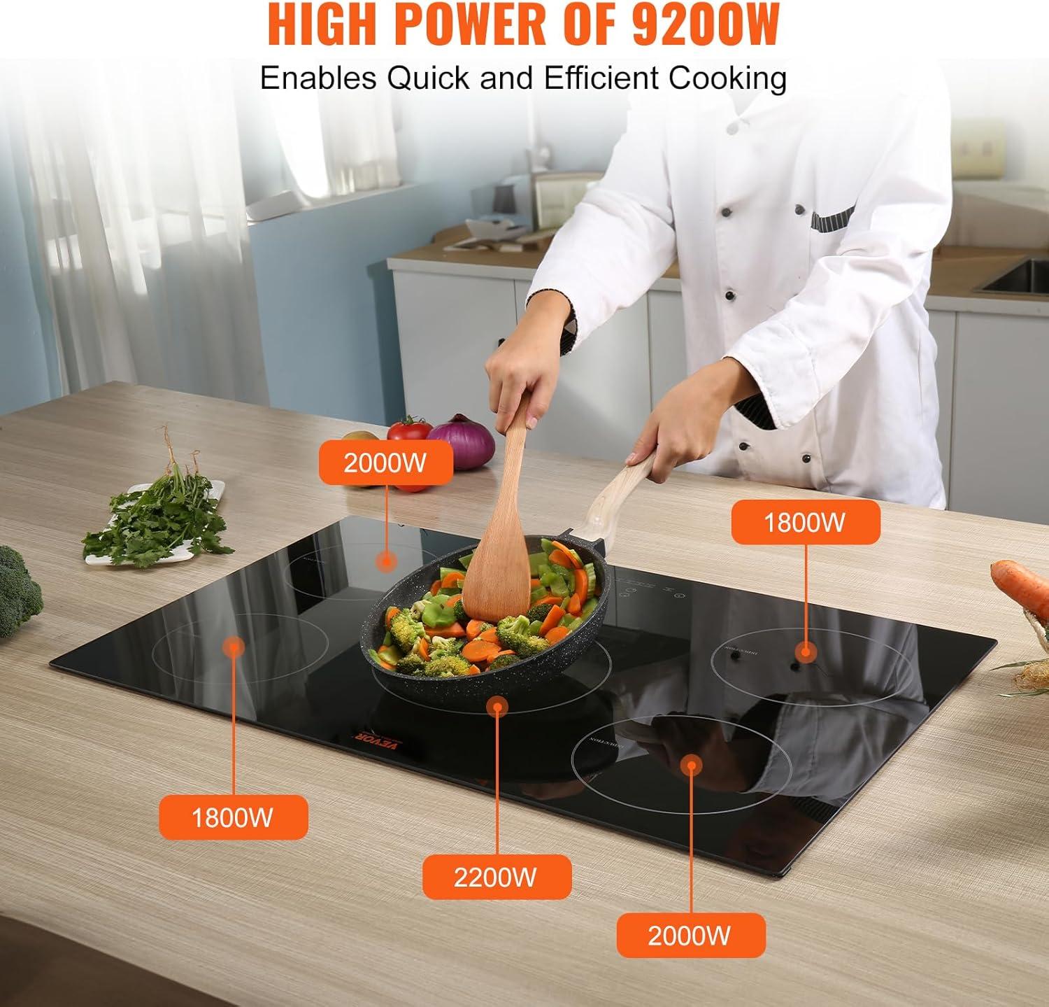 30-Inch Black Ceramic 5-Burner Induction Cooktop with Touch Control