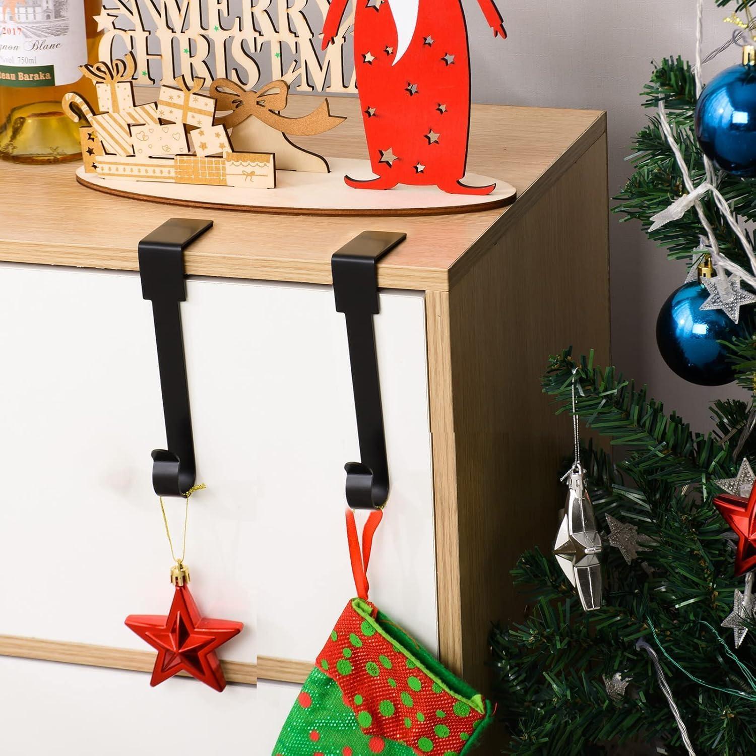 Fymlhomi Christmas Stocking Holders Mantel Hook Hangers Fireplace Hooks Hanger Christmas Stocking Hook Fireplace Hanger Grip for for Christmas Party Decorations (Black, 8)