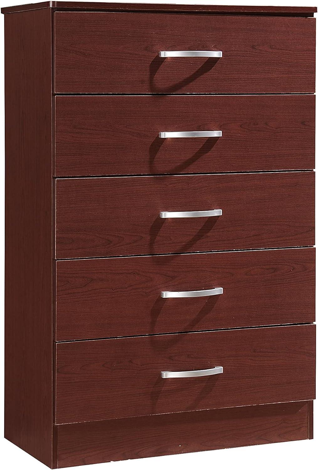 Mahogany 5-Drawer Vertical Chest with Metal Handles