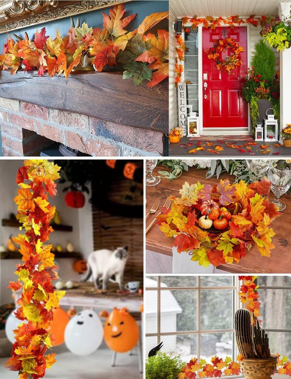 Coolmade 2 Pack Fall Garland Maple Leaf, 5.9Ft/Piece 7 Colors Hanging Vine Garland Artificial Autumn Foliage Garland Thanksgiving Decor for Home Wedding Fireplace Party Christmas