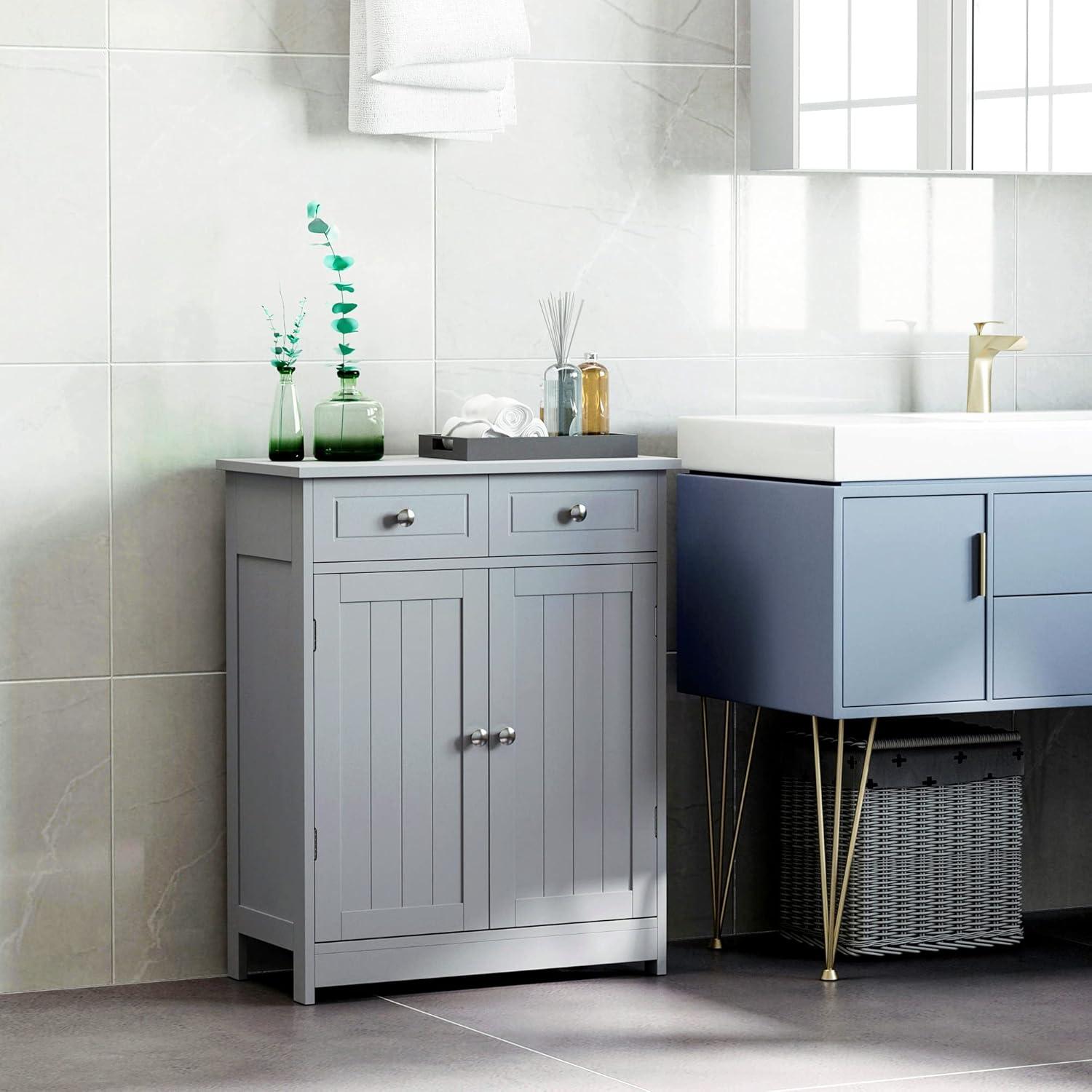 Gray MDF Lockable Bathroom Cabinet with Adjustable Shelving