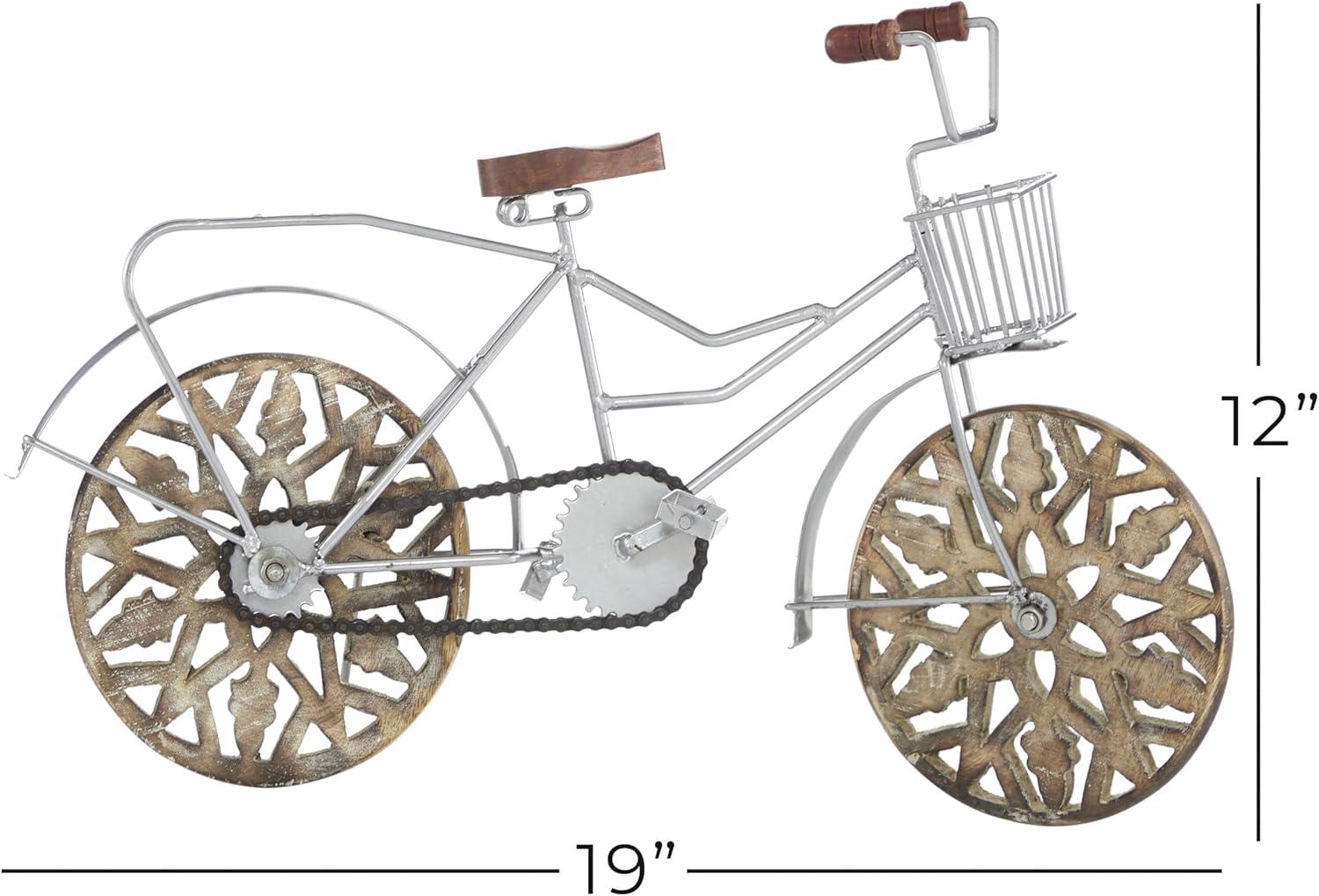 4"W, 8"H Multi Colored Metal Bike Sculpture with Wood Wheels, by DecMode (2 Count)