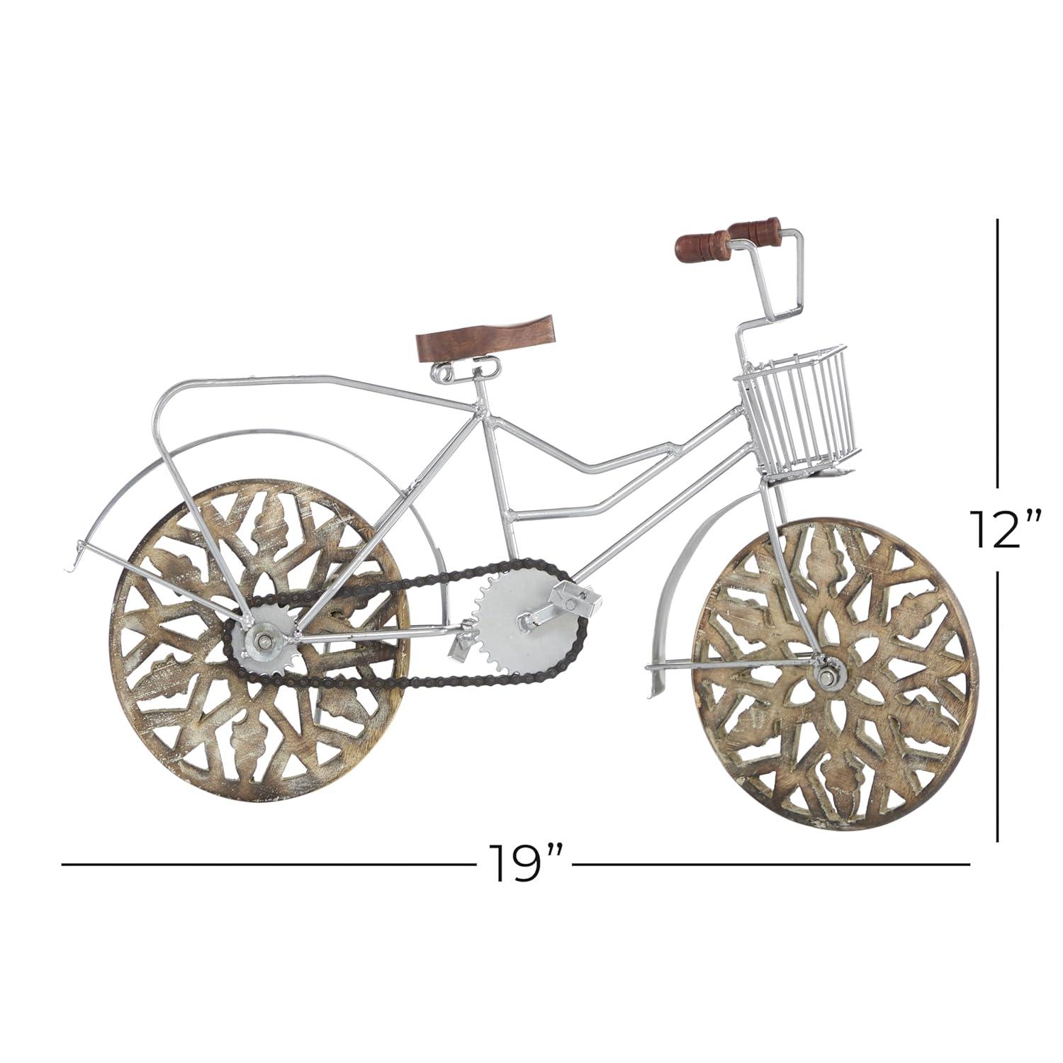4"W, 8"H Multi Colored Metal Bike Sculpture with Wood Wheels, by DecMode (2 Count)