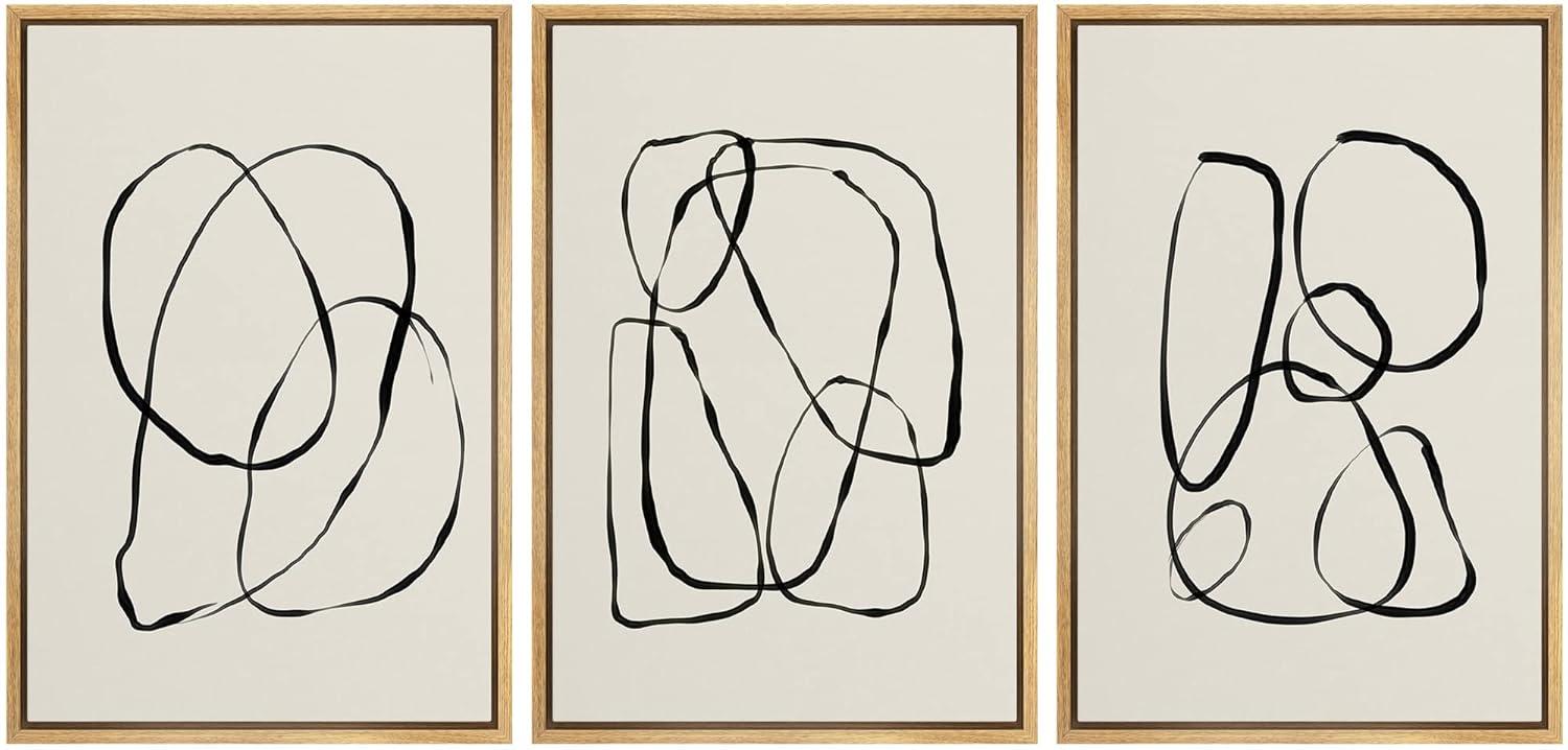 SIGNLEADER " Modern Duotone Geometric Spiral Ring Circle Collage 3 Piece Framed Wall Art. " 3 - Pieces