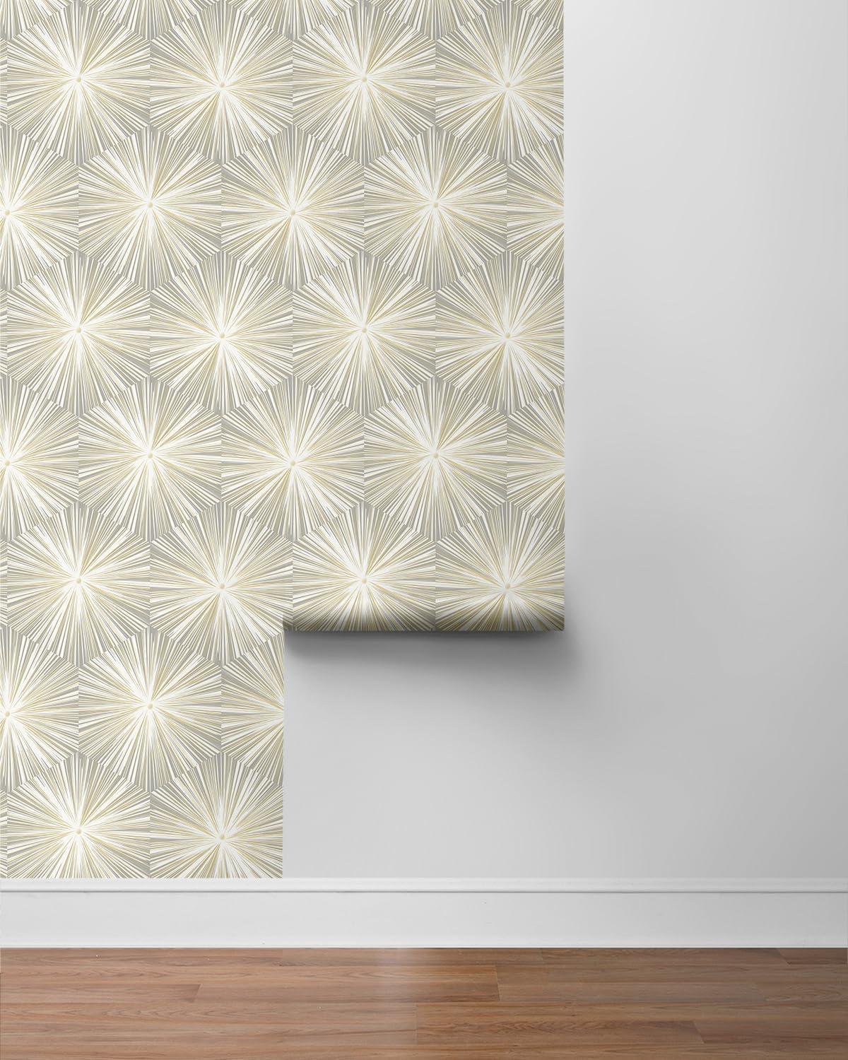 NextWall Grey & Metallic Gold Hex Starburst Peel and Stick Wallpaper