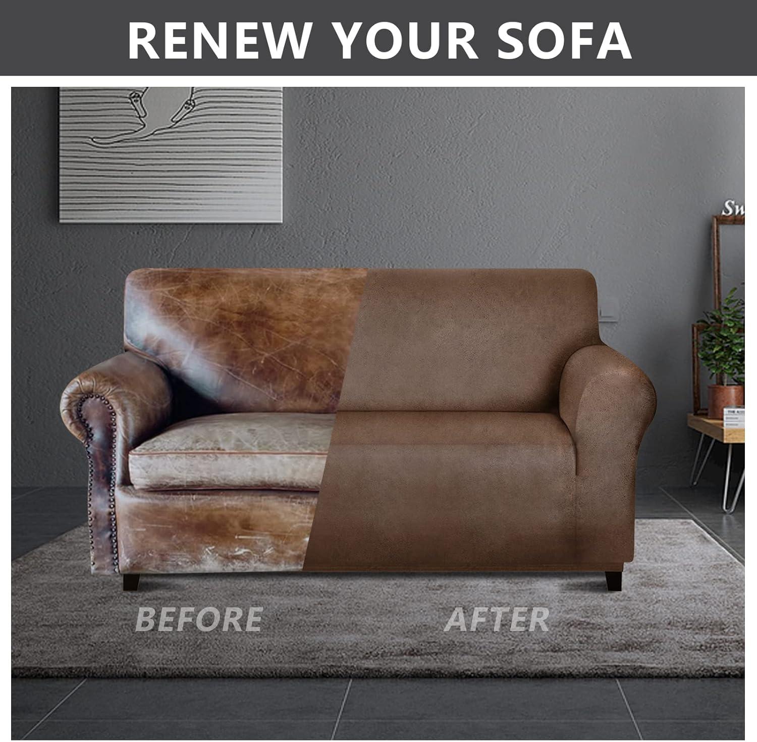 molasofa Loveseat Covers - Couch Cover for Leather Couches, Soft and Washable Loveseat Covers with Leather-Like Quality. Non-Pilling, Non-Slip 1-Piece Couch Cover for Pets and Kids (Dark Brown)