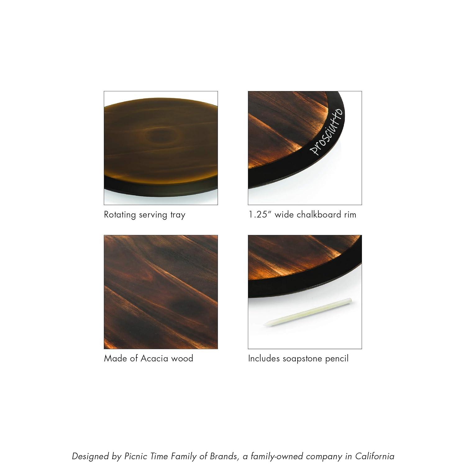 Picnic Time Lazy Susan Fire Acacia Wood Serving Tray: Round Brown Easy-To-Spin Design, 18" Diameter