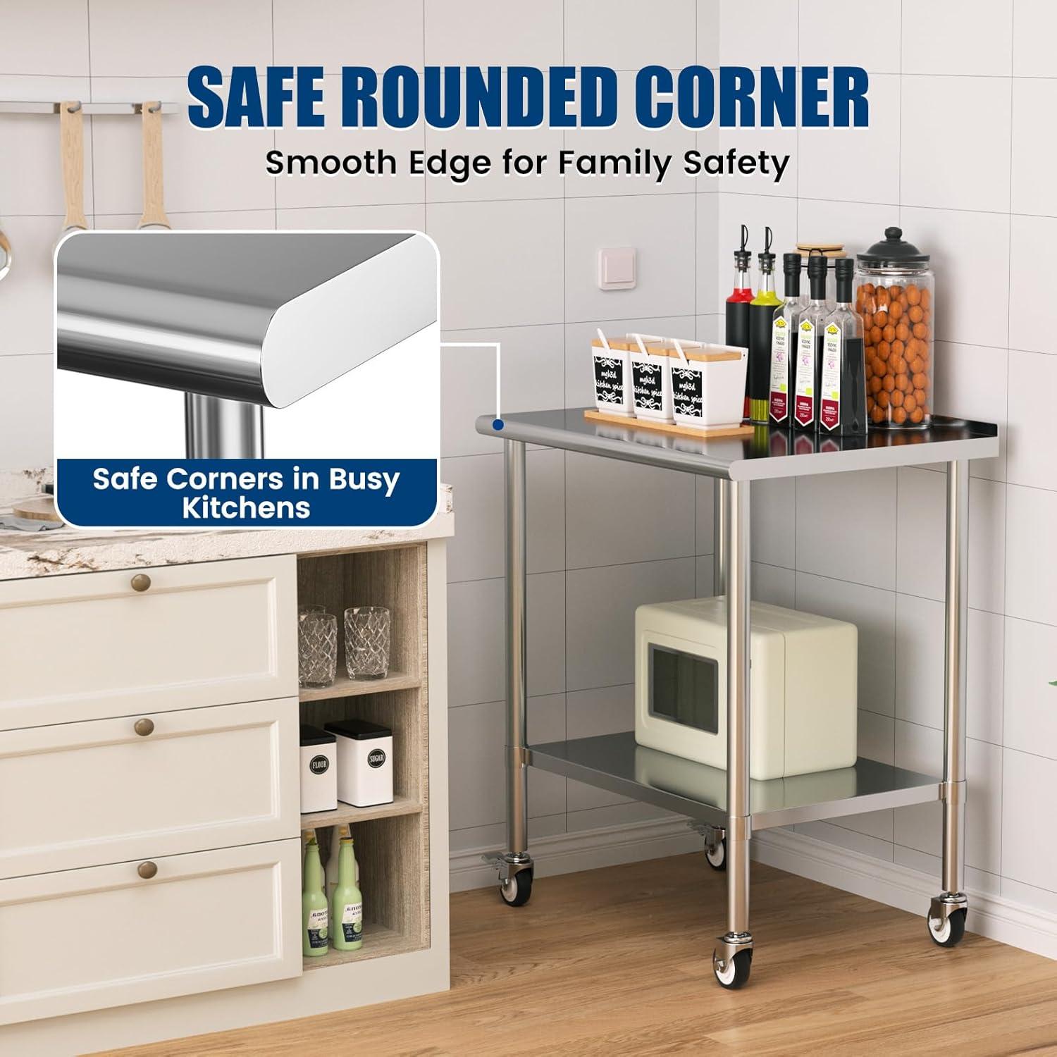 Sakiyr Stainless Steel Work Table, Heavy Duty Commercial Food Prep Table with Undershelf for Home Kitchen