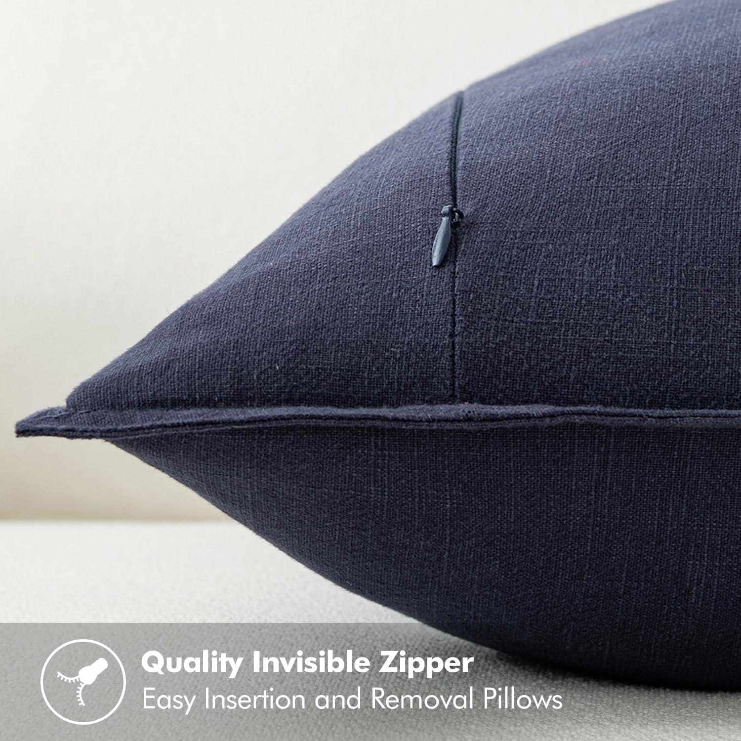 MIULEE Pack of 2 Decorative Linen Pillow Covers 20x20 Inch Navy Blue Farmhouse Soild Neutral Throw Pillow Covers Soft Accent Decorative Pillowcases Home Decors for Couch Sofa Bed Living Room