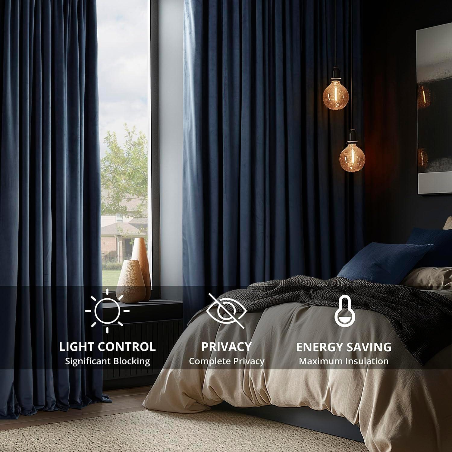 Half Price Drapes Signature Midnight Blue French Pleat Velvet Blackout Curtains(1 Panel), 50WX 96L