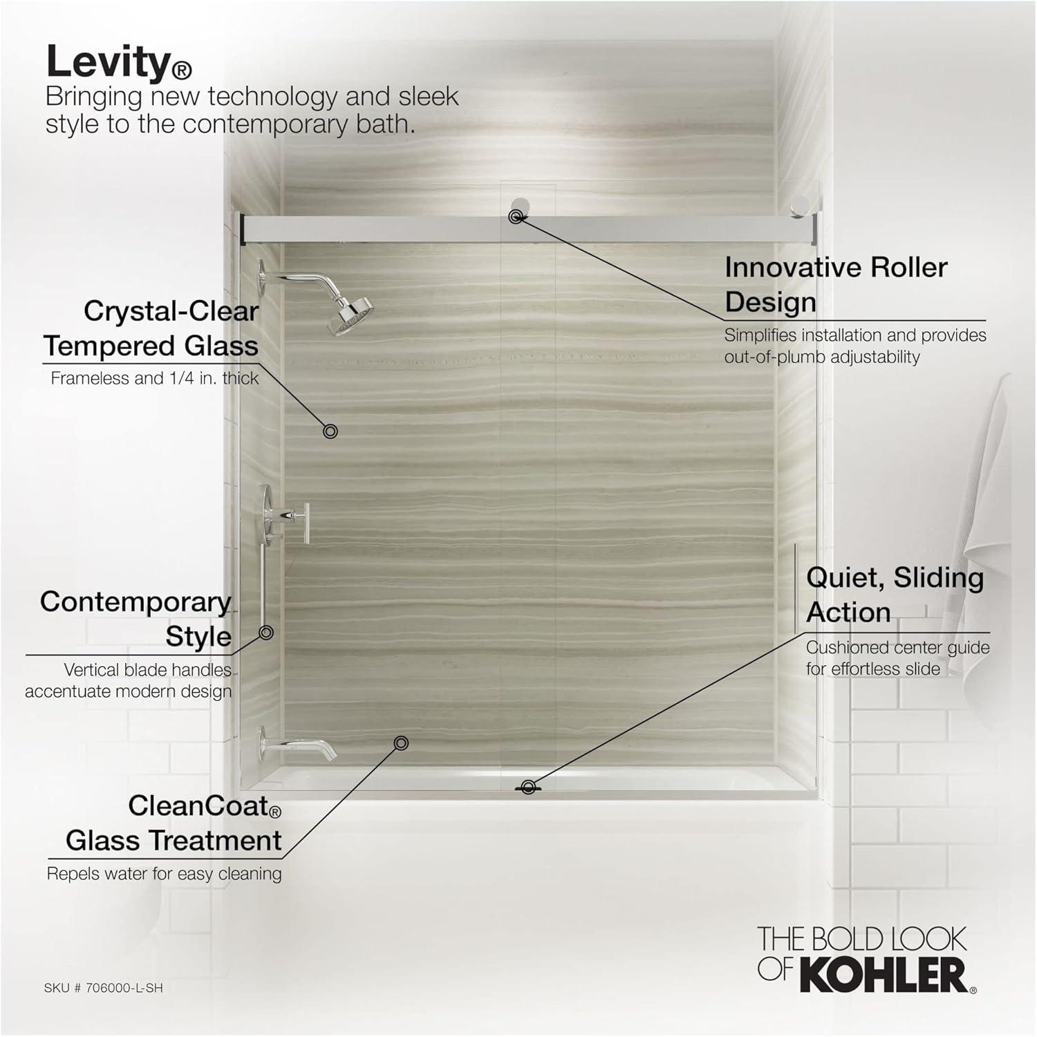 Levity 59.62" x 62" Bypass Bath Door with CleanCoat® Technology