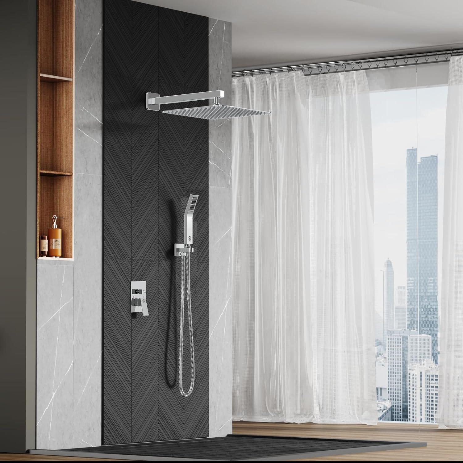 12-Inch Chrome Wall Mounted Rain Shower System with Handheld