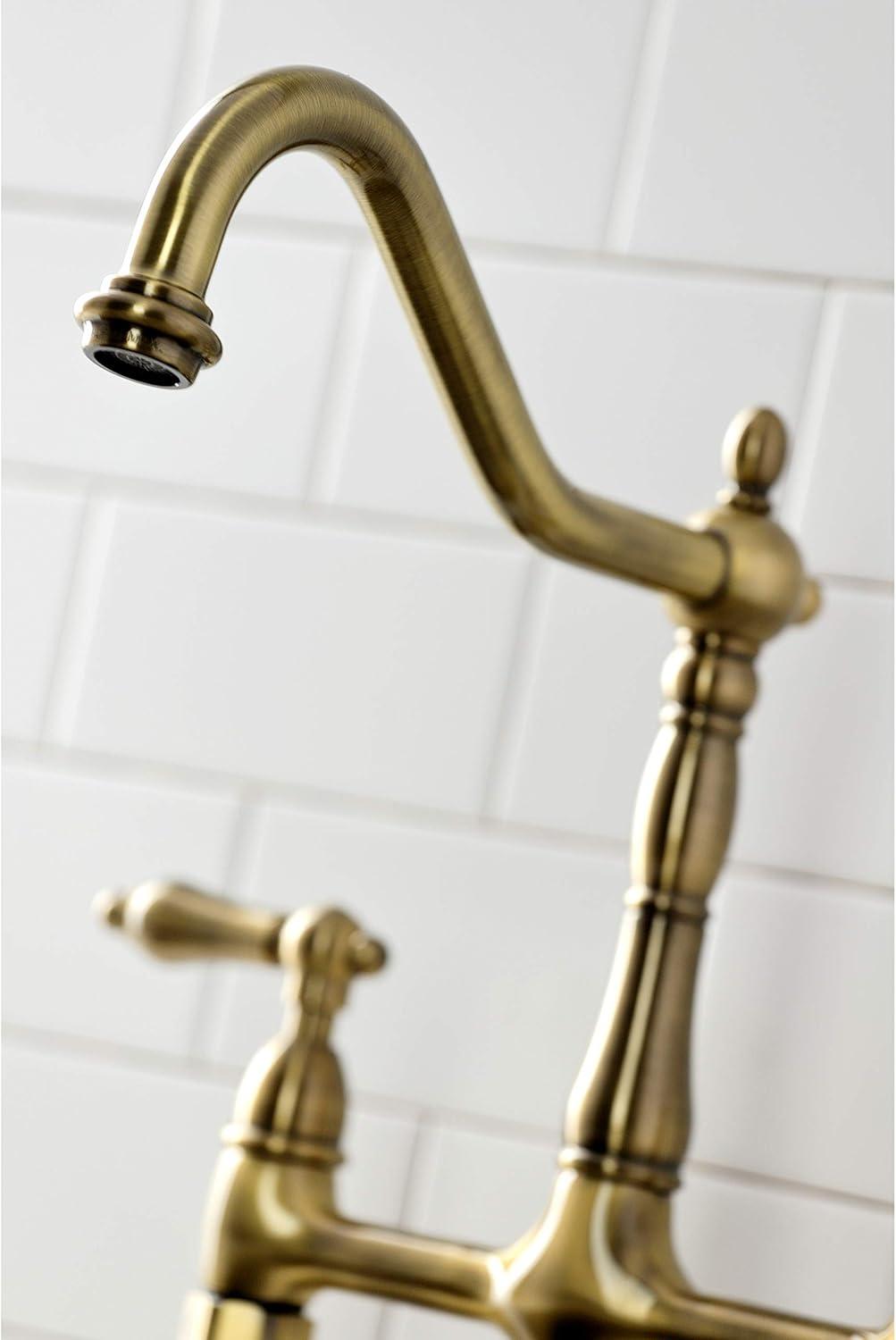 Kingston Brass KS1273ALBS Heritage 8-Inch Kitchen Bridge Faucet with Brass Sprayer, Antique Brass
