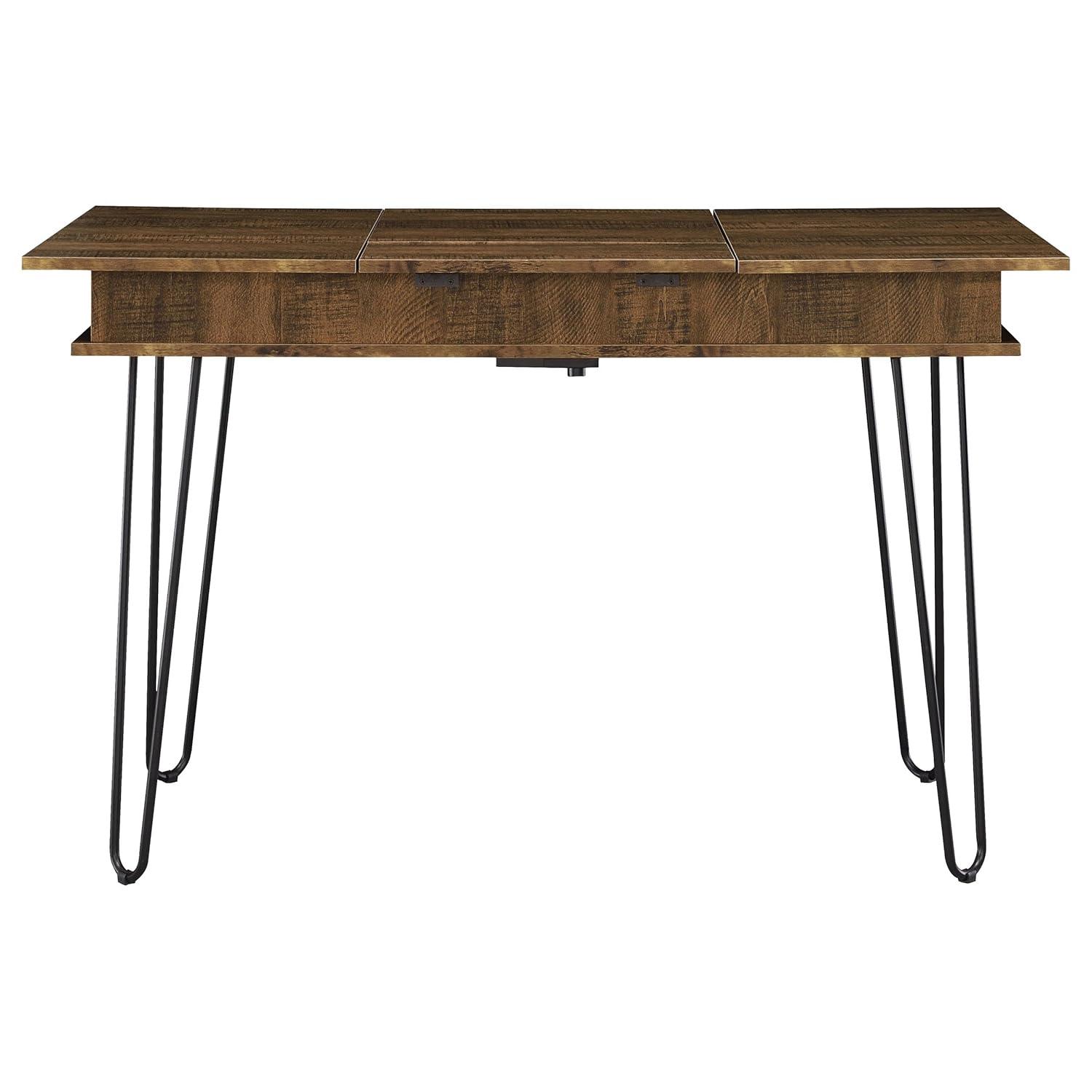 Sheeran Storage Writing Desk with Hairpin Legs Rustic Amber - Coaster: Industrial Style, Enclosed Cabinet, USB Ports