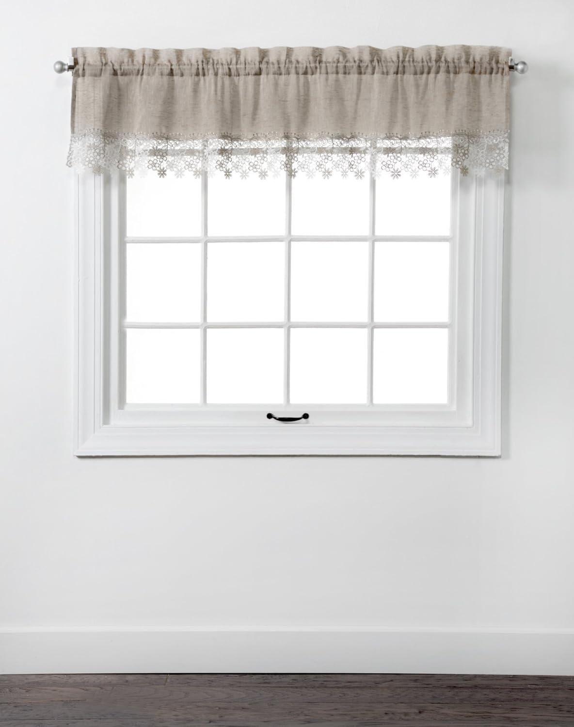 Collections Etc Renaissance Home Fashion Lillian Valance with Macrame Band, 58" X 12", Linen