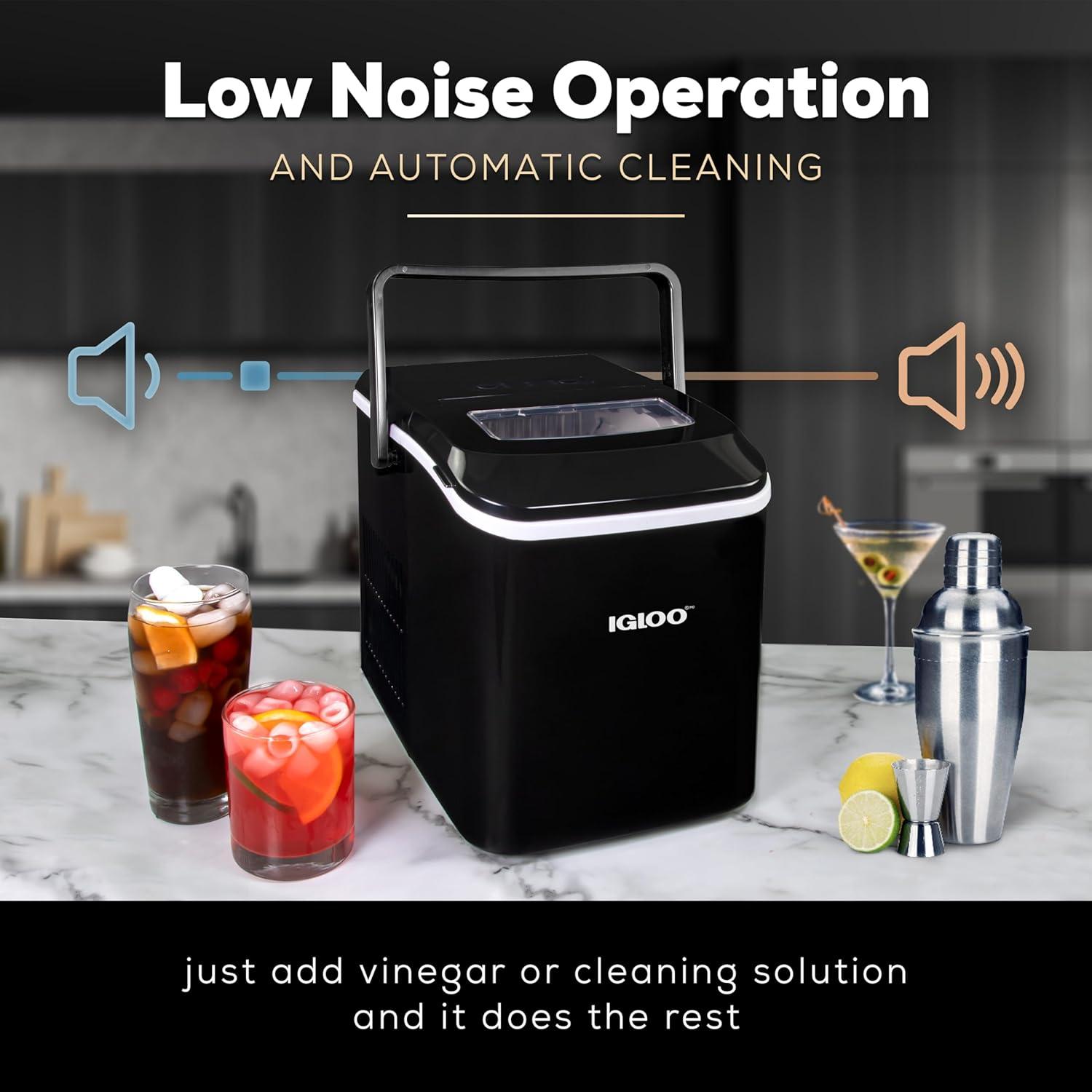 Igloo Handled Automatic Ice Machine Self Cleaning Countertop Ice Maker with Scoop, Black