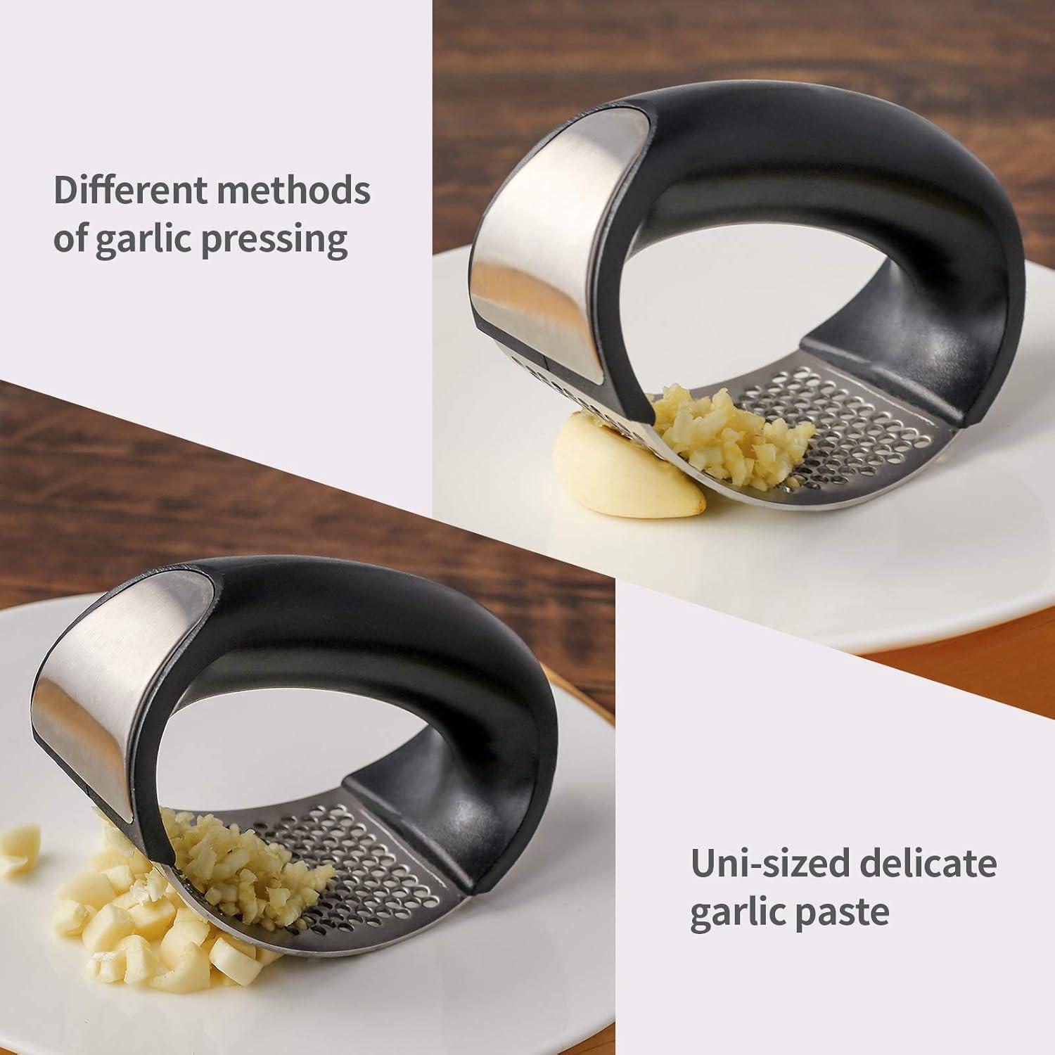 Garlic Chopper,Garlic Crusher,Garlic Press Rocker - 2024 New Stainless Steel Garlic Mincer Garlic Crusher with Peeler,Chopper with Peeler and Scraper for Smash Garlic