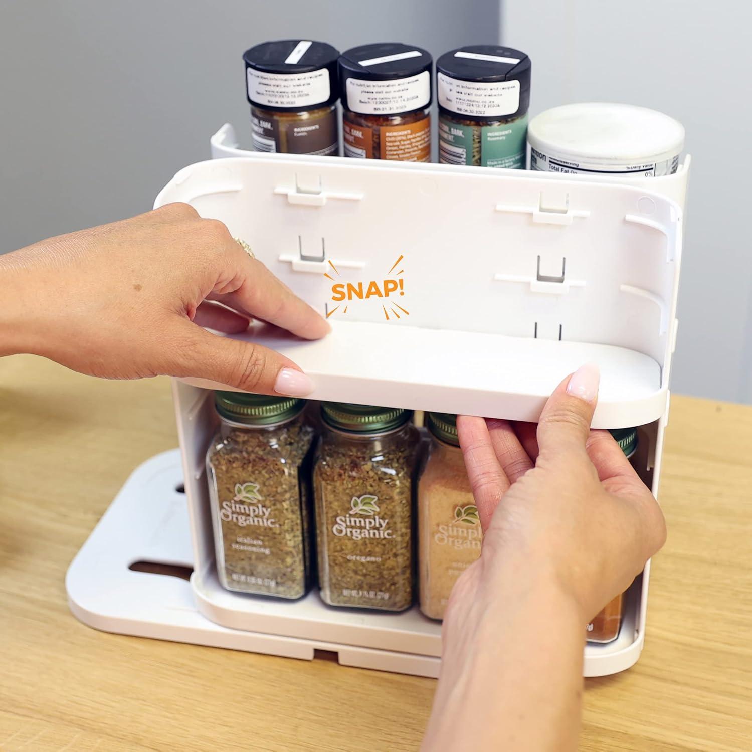 Cabinet Caddy SNAP! Spice Rack Organizer for Cabinet - Slide & Rotate Seasoning Organizer - 3 Snap-In Adjustable Shelves for 5 Tier of Storage - Magnetic Modular Design - 8.9”H x 6.1”W x 10.8”D