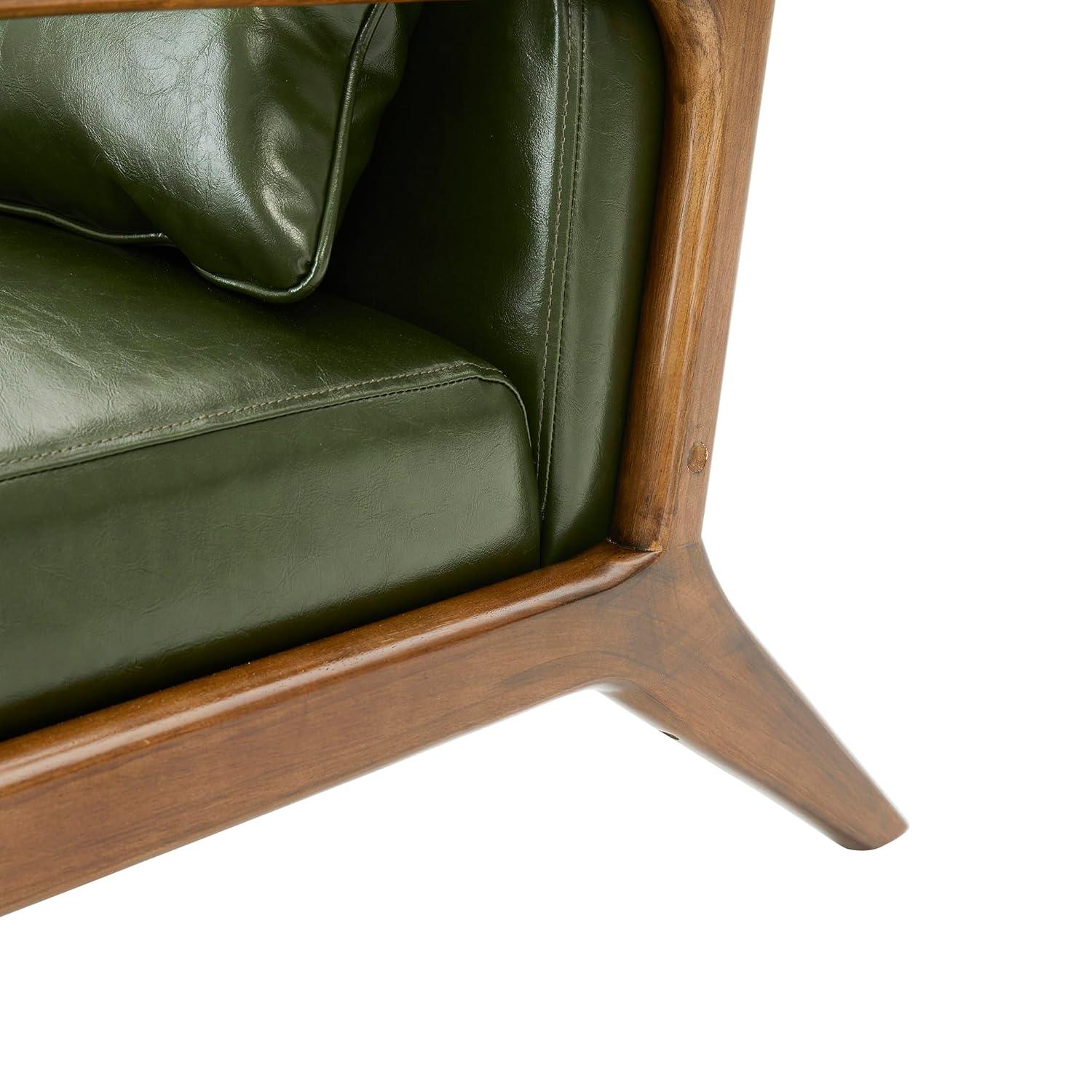 Glitzhome 2 Set Mid Century Hunter Green Accent Armchair, Single Reading Armchair PU Leather Lounge Chair with Walnut Ruberwood Frame