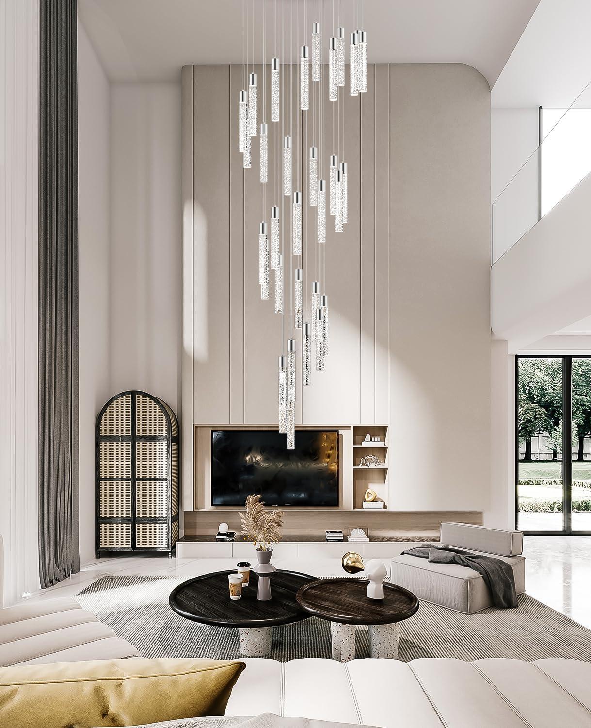 Pendant Lights Kitchen Island 36-Light, 6500K Modern Kitchen Island Lights Ceiling Lighting Fixtures with Crystal Bubble, Integrated LED Cold White Hanging Light Dining Room Light Brushed Nickel