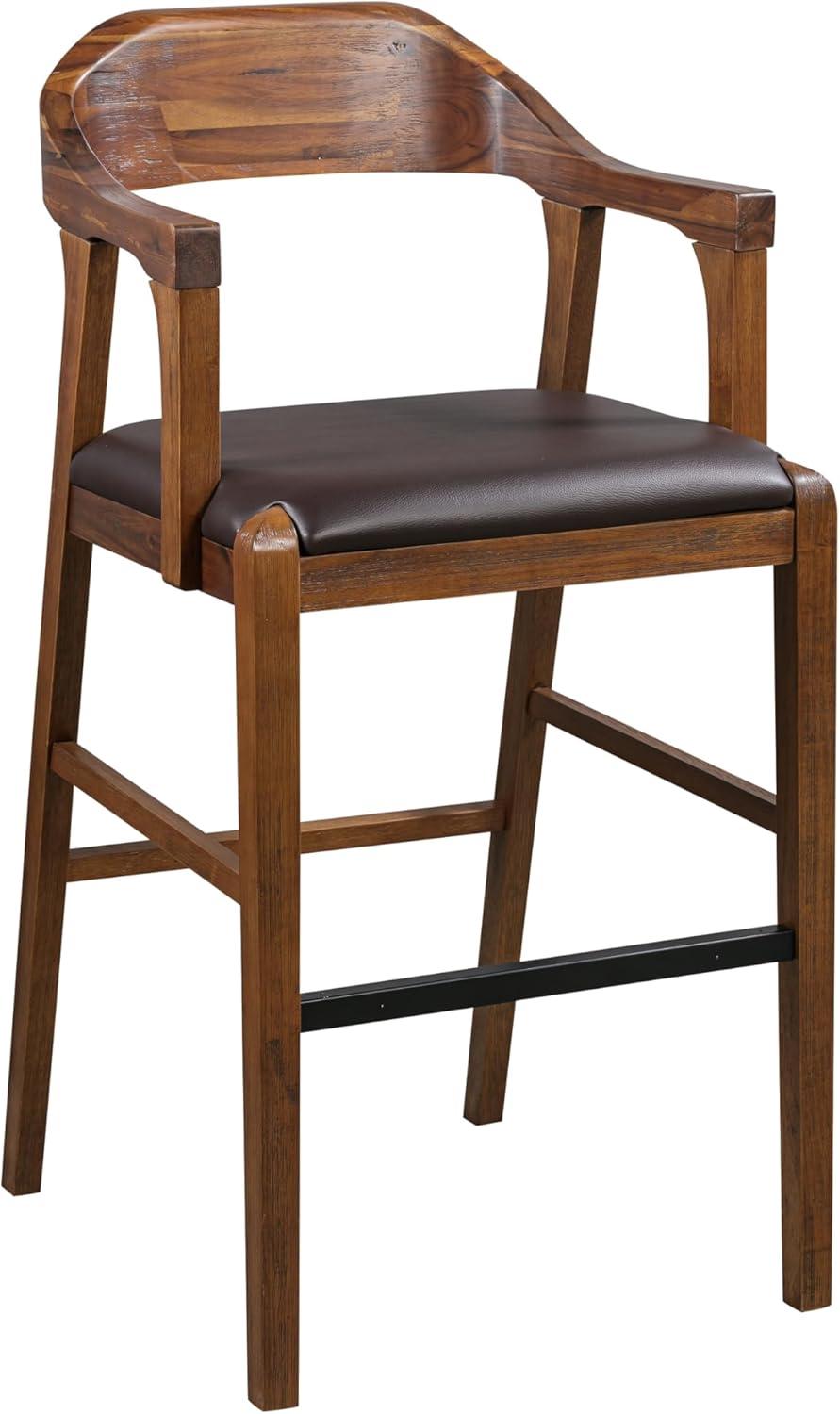 Rasmus 42" Brown Faux Leather and Wood Bar Stool