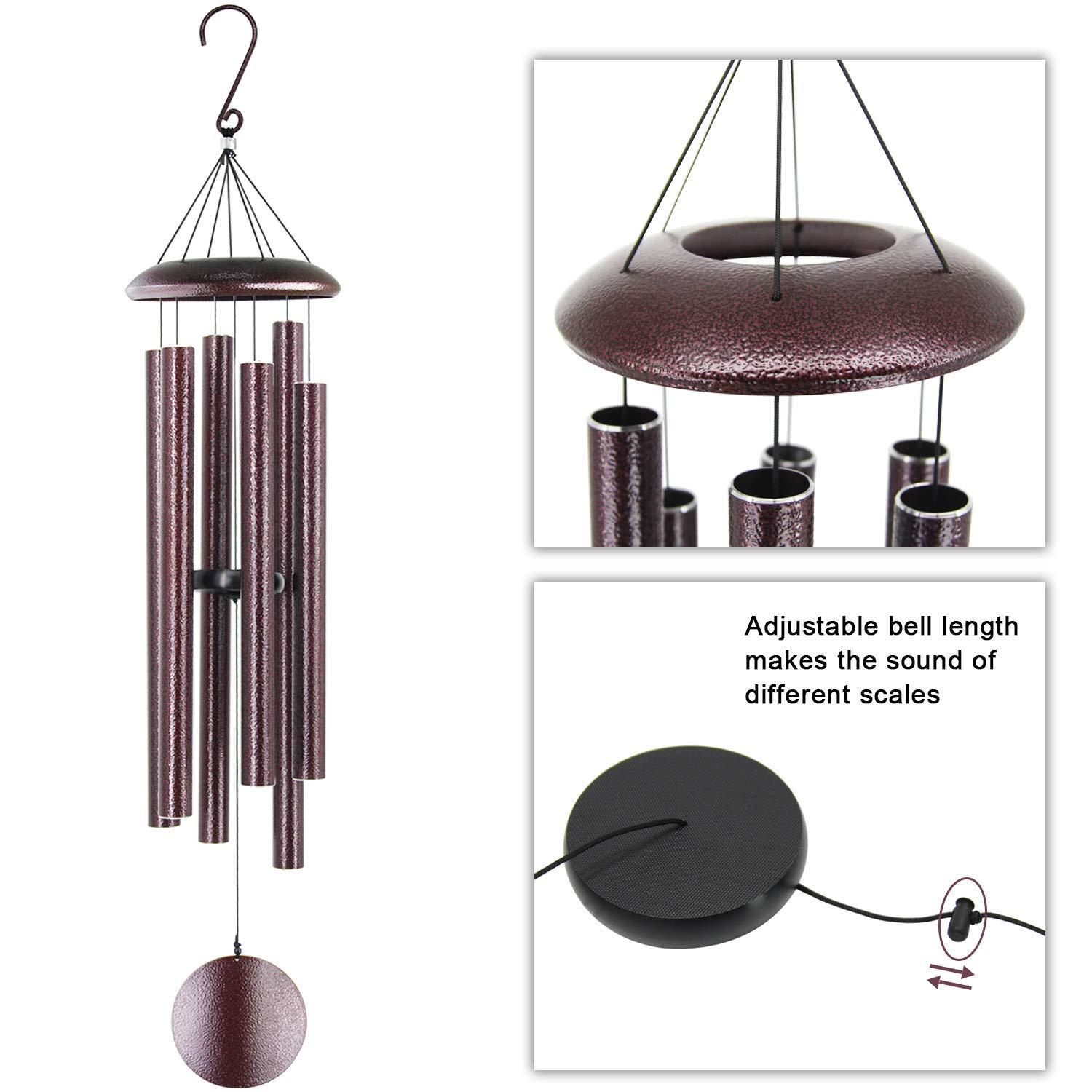 BSHAPPLUS® 45" Wind Chimes for Outside, Heavy Duty Wind Chimes,Memorial Wind Chimes with 6 Large Deep Tone Aluminum Tubes for loss of loved one,Home Garden Hanging Decor,Brown
