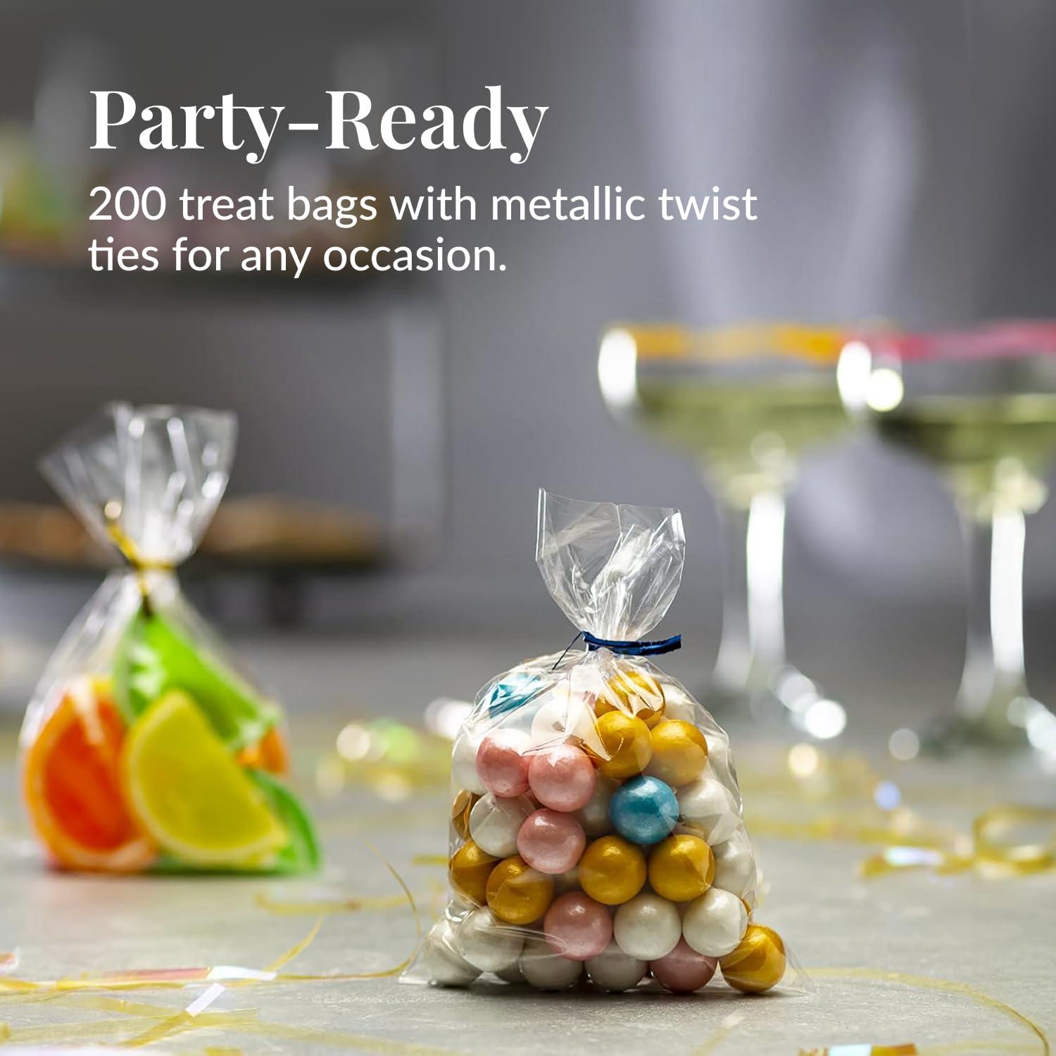 Prestee 200pk Self-Sealing Clear Plastic Cellophane Bags, 6x10 Goody Bags, Candy Bags, Cookie Bags for Gift Giving, Clear Bags Self-Sealing