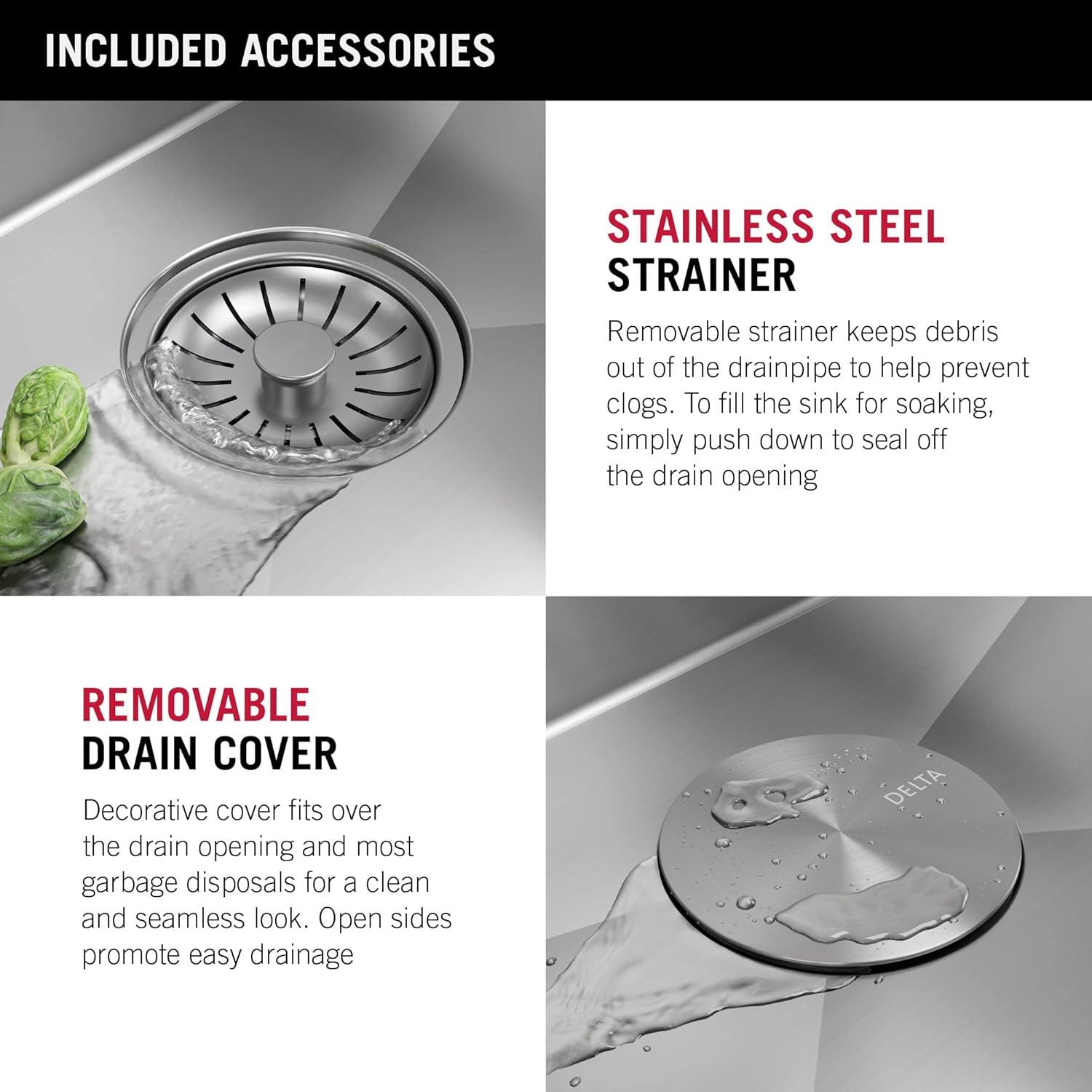 Delta Marca™ Drop-In Undermount Stainless Steel Single Bowl Kitchen Sink with Accessories