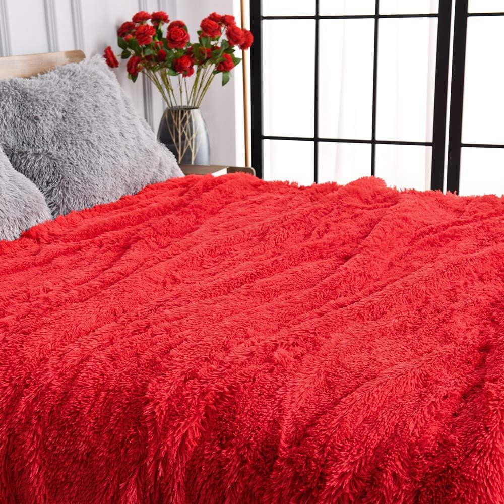 Red Sherpa Faux Fur Reversible Throw Blanket 50'' x 60''