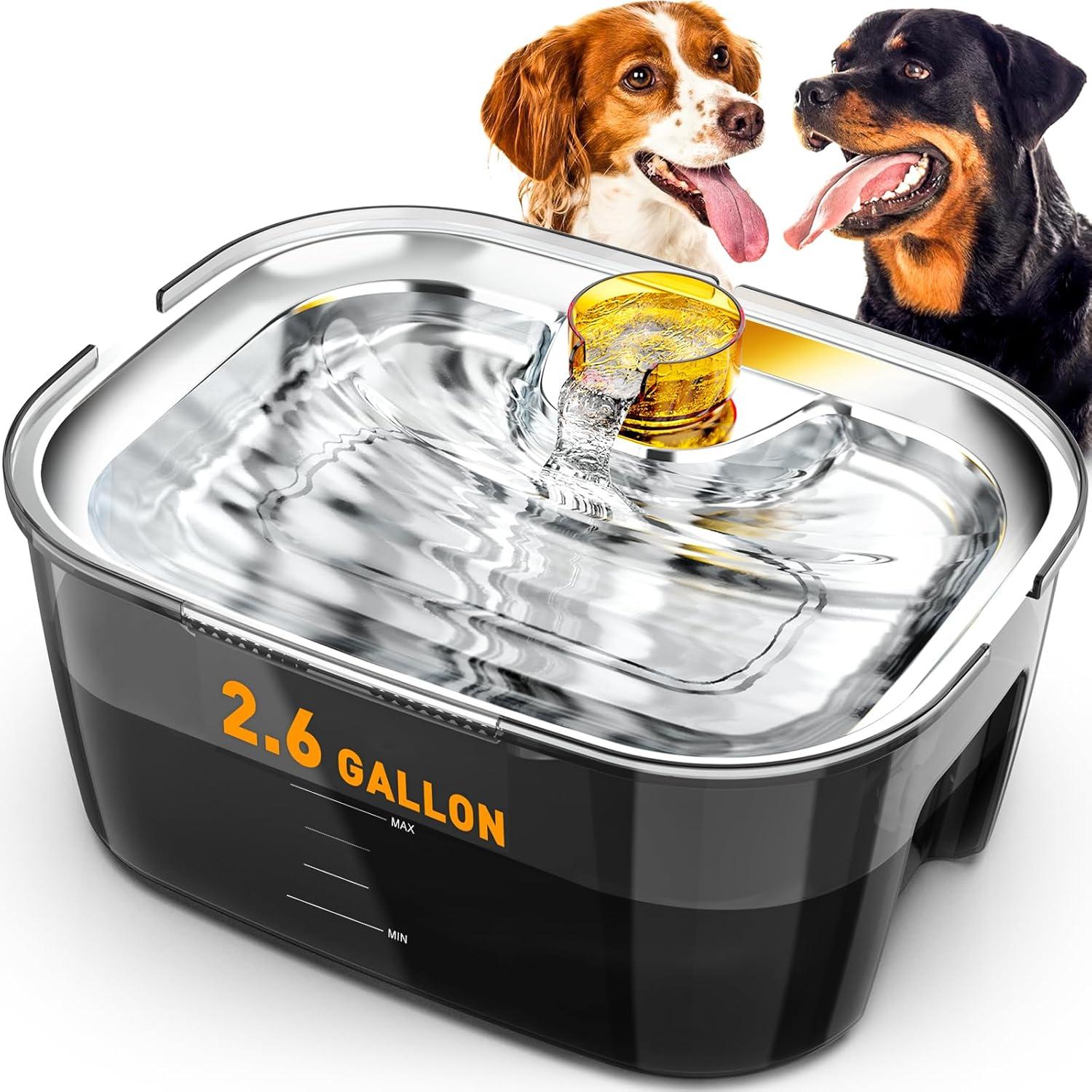 Dog Water Fountain, Dog Water Fountain for Large Dogs Stainless Steel, Large Dog Water Bowl Dispennser 2.6Gal 10L Pet Water Fountain, BPA Free
