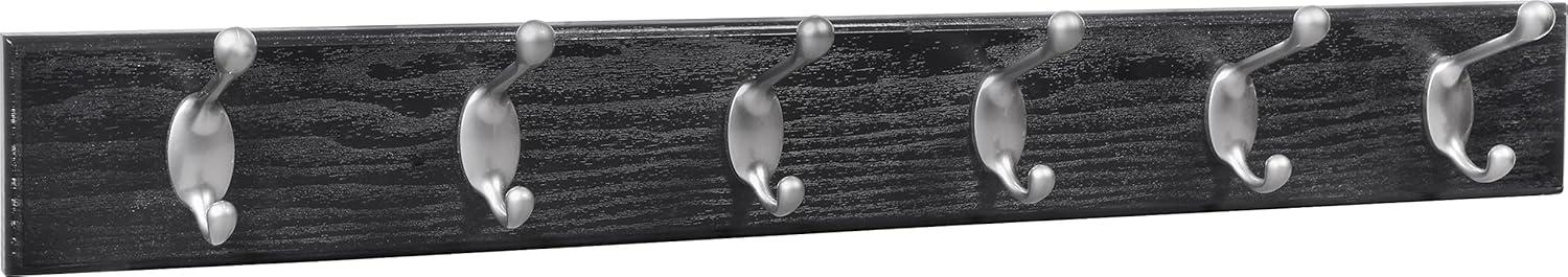 27" Black and Satin Wall-Mount Coat Rack with 6 Hooks