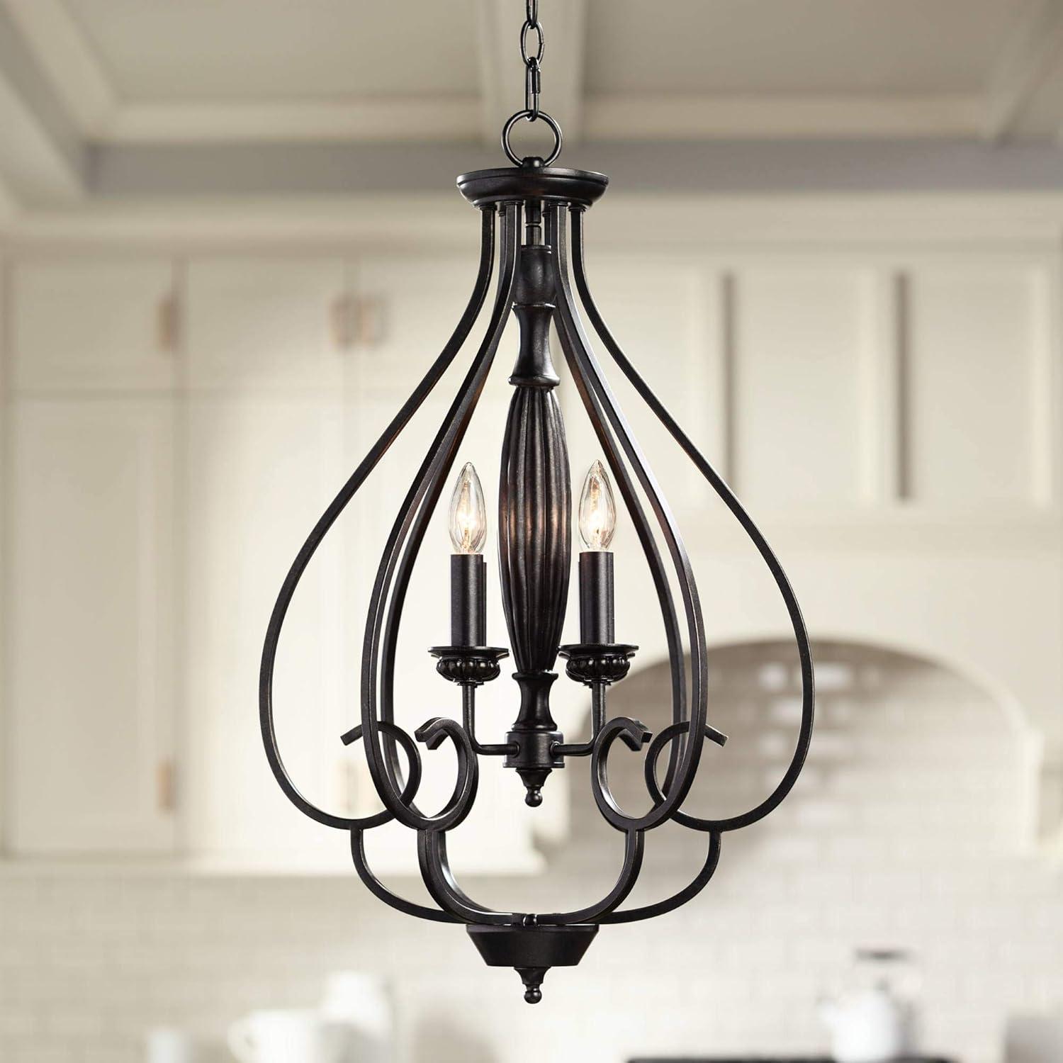 Franklin Iron Works Dunnell Bronze Foyer Pendant Chandelier 18 3/4" Wide Modern Open Scroll 4-Light Fixture for Dining Room Kitchen Island Bedroom