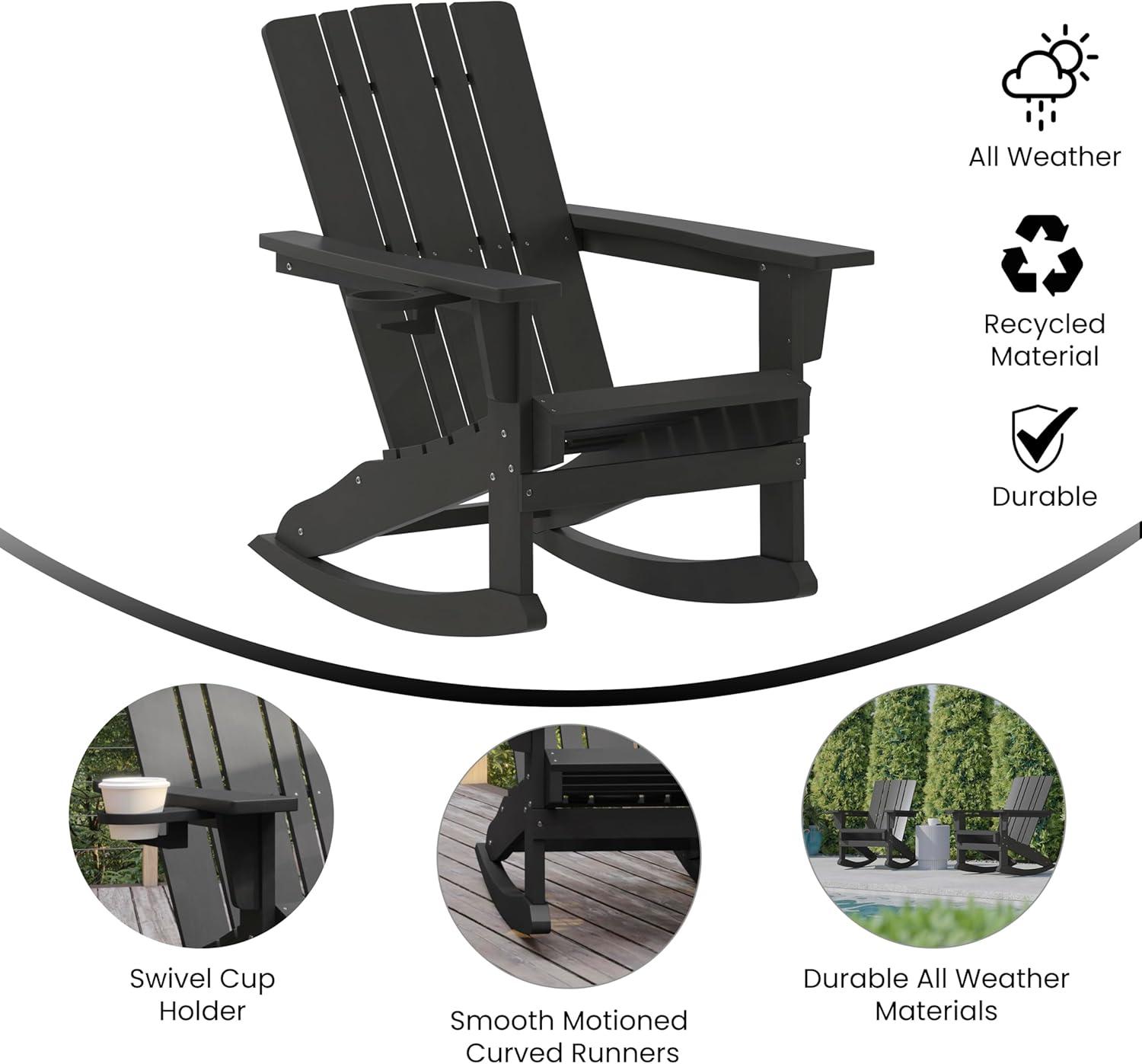 Flash Furniture Halifax HDPE Adirondack Chair with Cup Holder and Pull Out Ottoman, All-Weather HDPE Indoor/Outdoor Chair